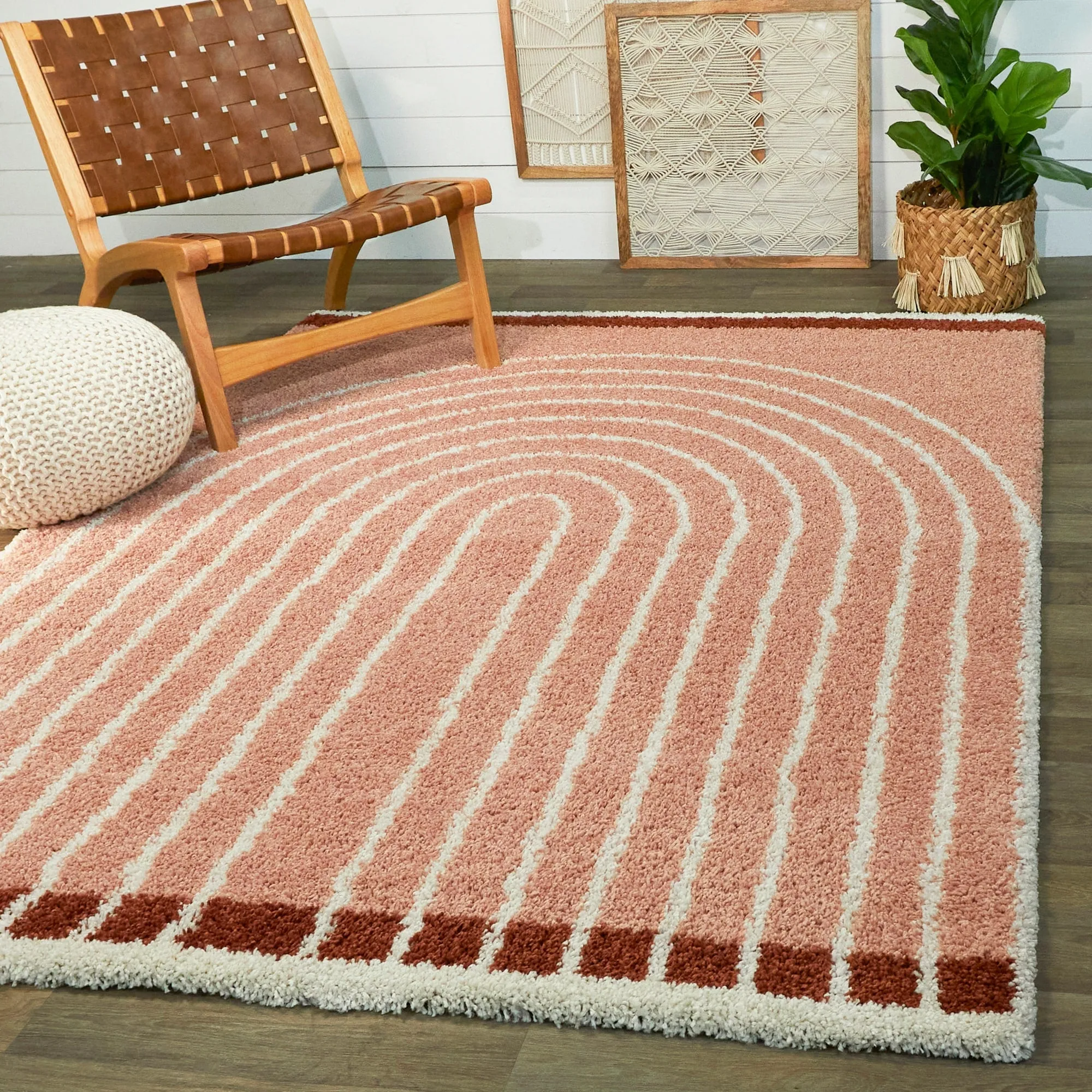 Oaklynn Contemporary Art Deco Rainbow Shag Area Rug