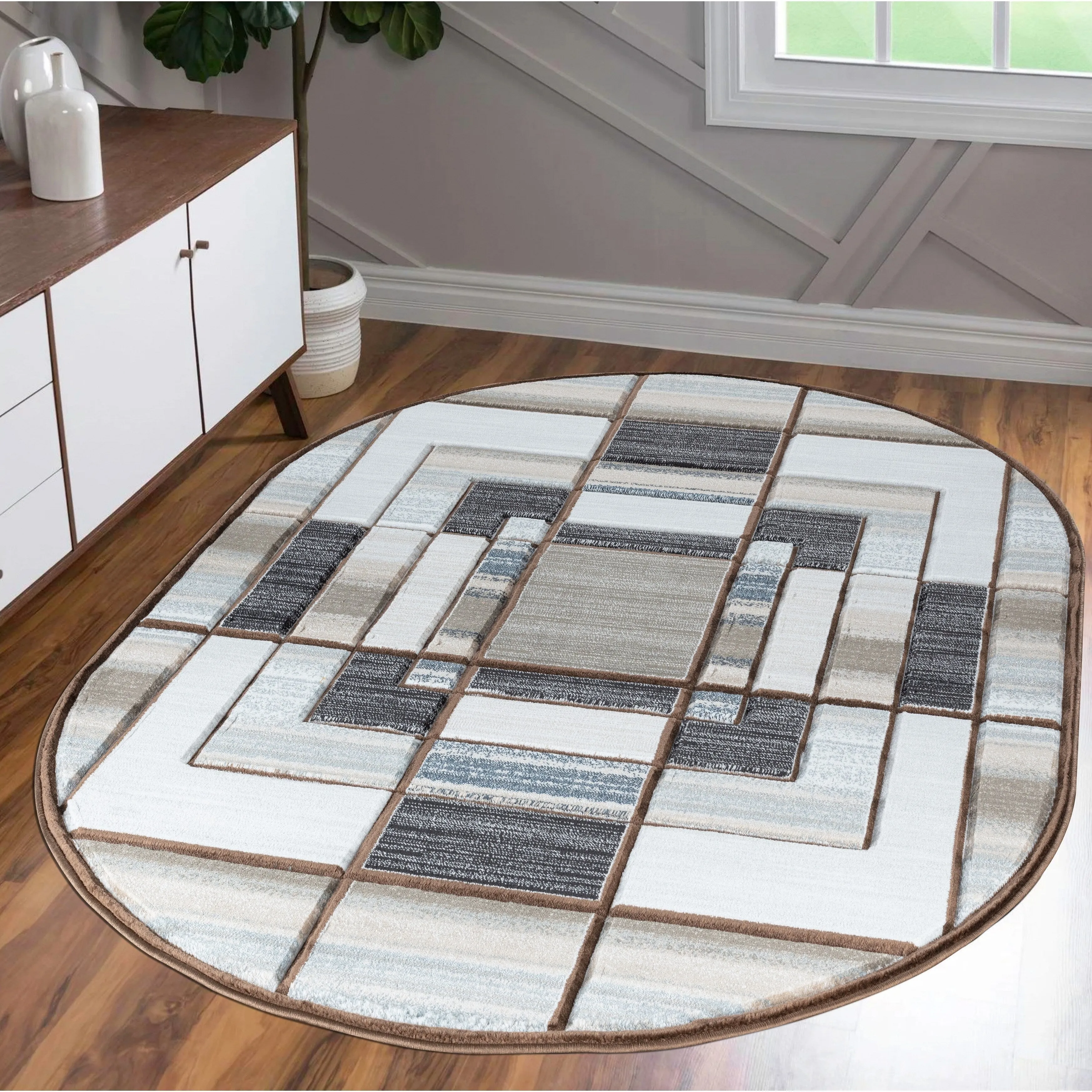 Orelsi Collection Abstract Area Rug with Hand Carved Accents