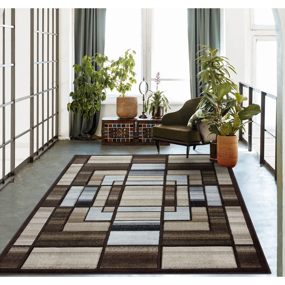 Orelsi Collection Abstract Area Rug with Hand Carved Accents
