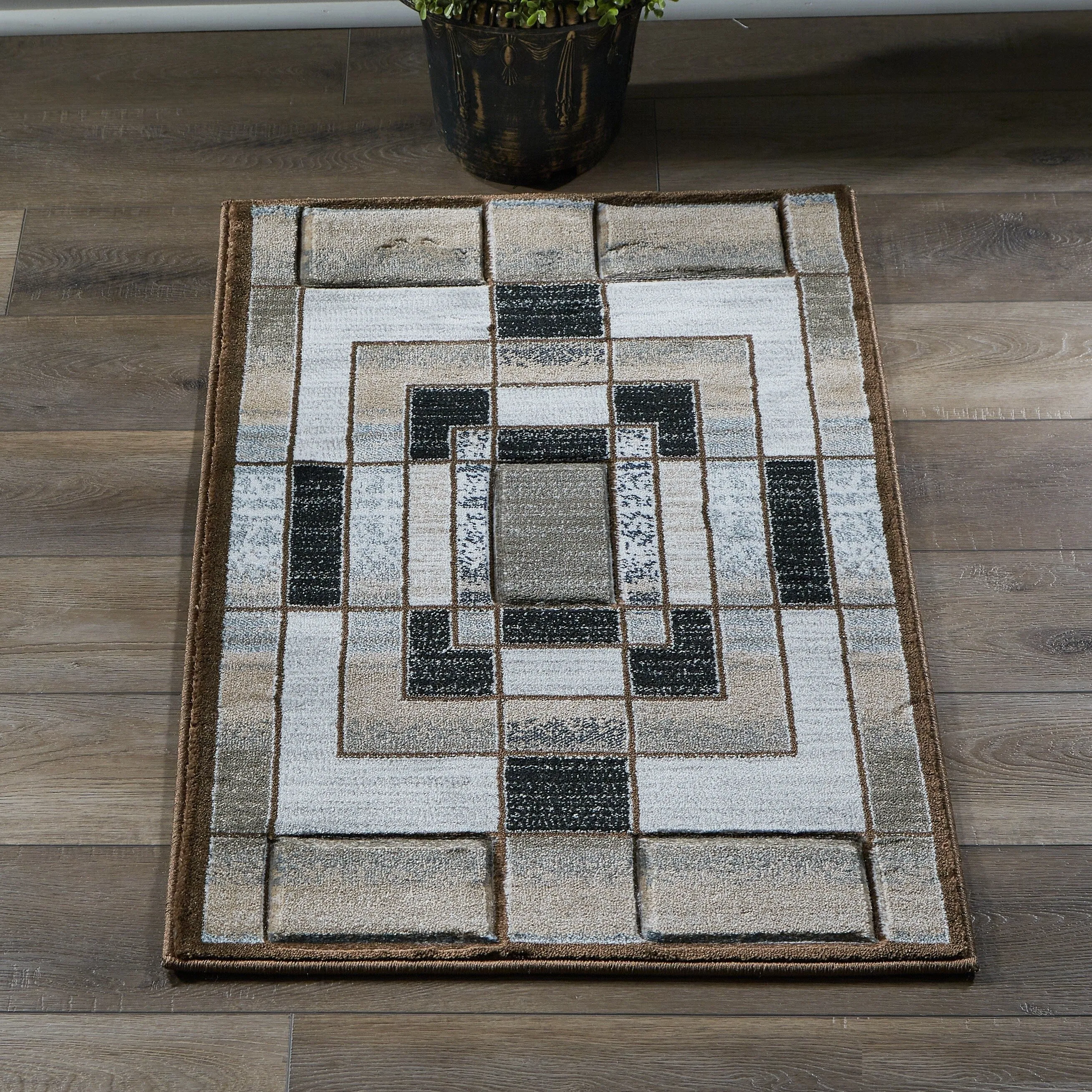 Orelsi Collection Abstract Area Rug with Hand Carved Accents