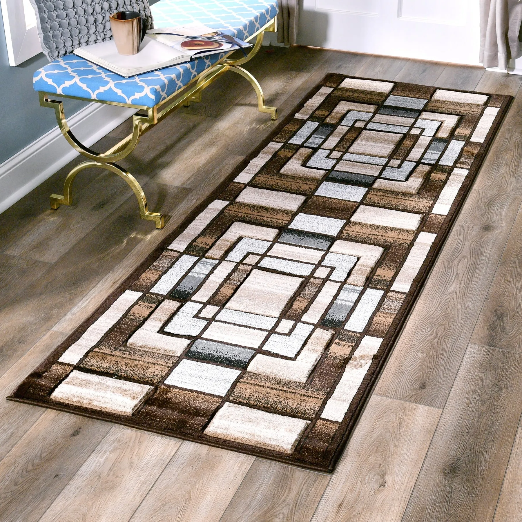 Orelsi Collection Abstract Area Rug with Hand Carved Accents