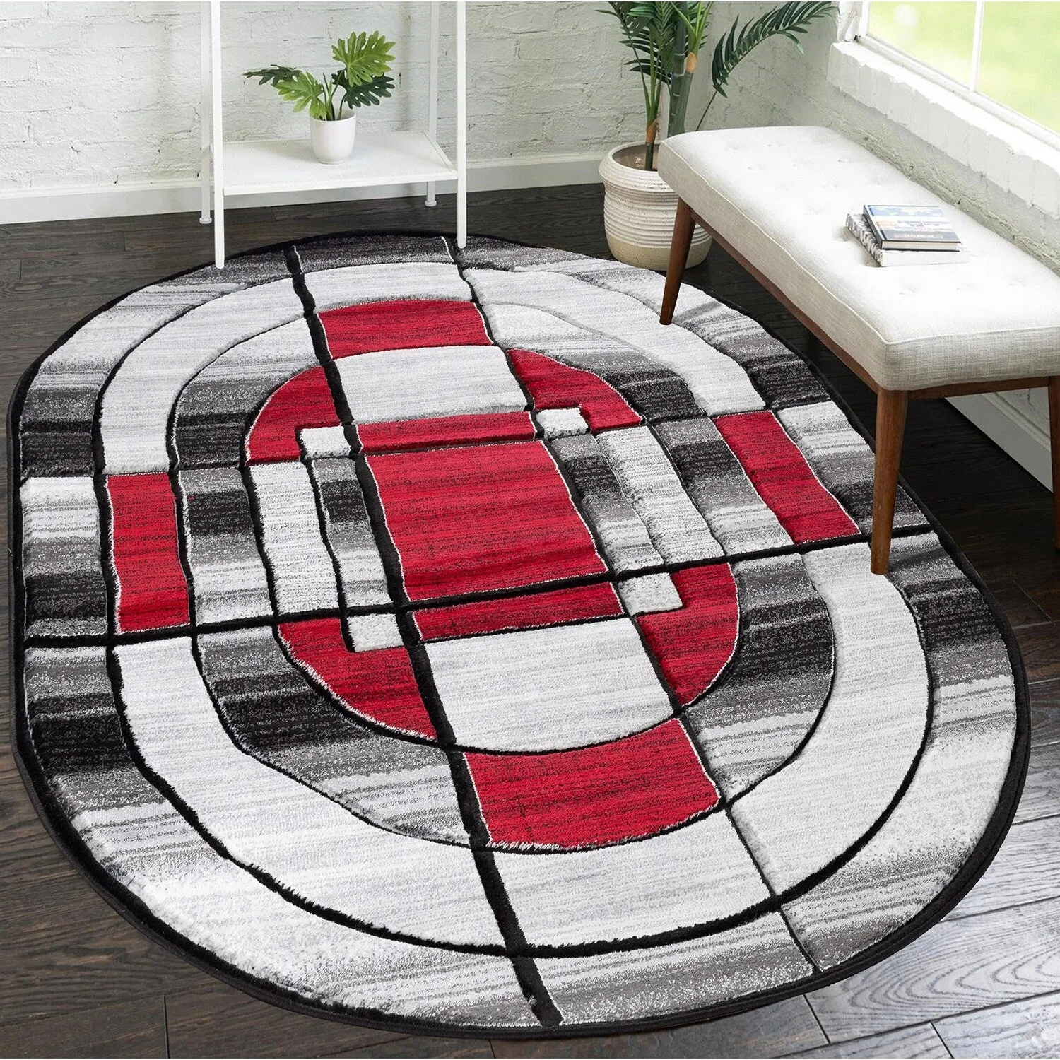 Orelsi Collection Abstract Area Rug with Hand Carved Accents