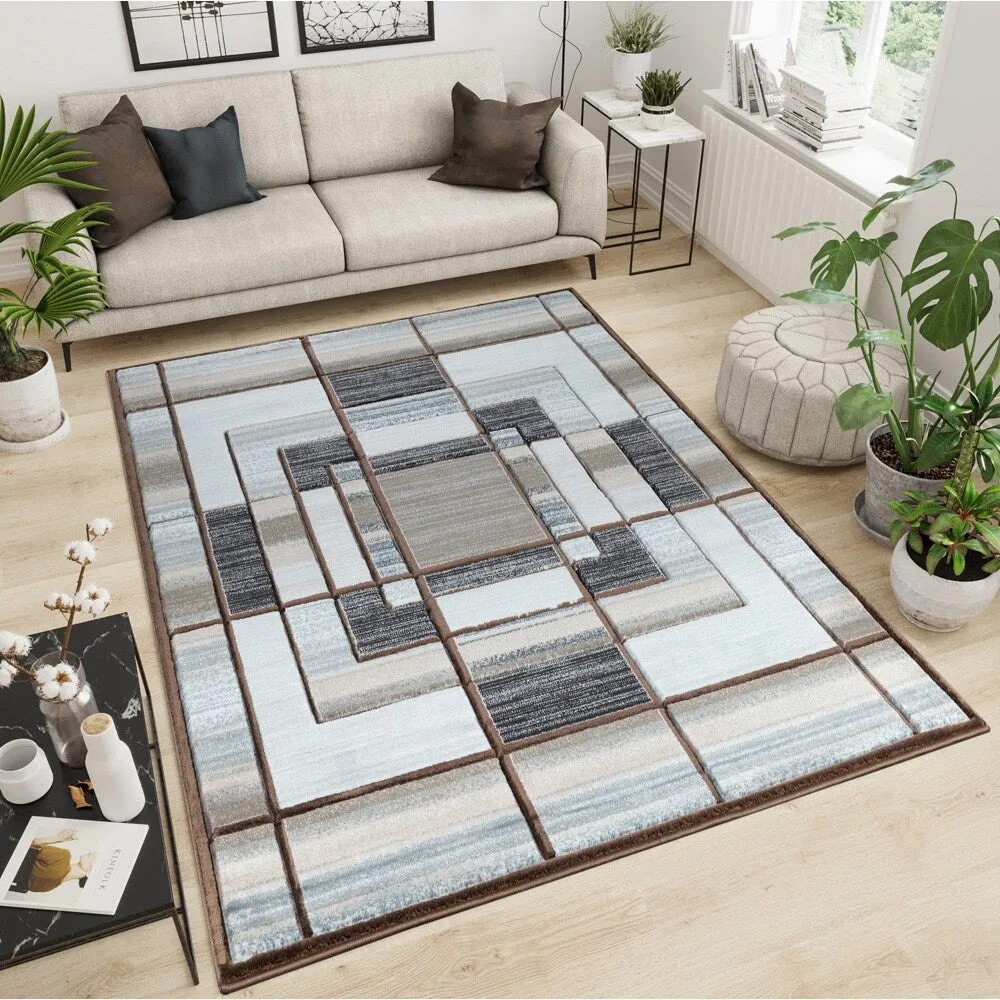Orelsi Collection Abstract Area Rug with Hand Carved Accents