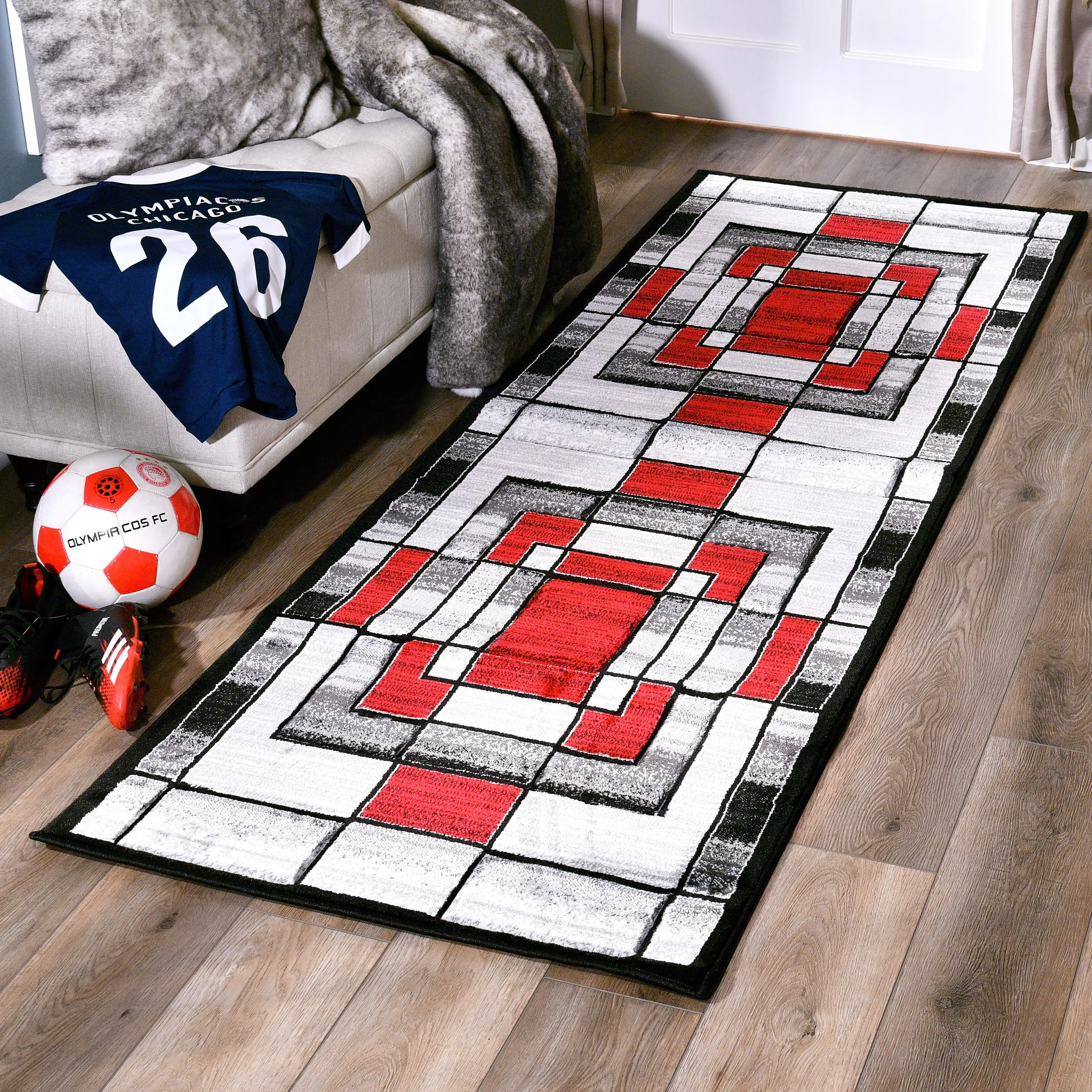 Orelsi Collection Abstract Area Rug with Hand Carved Accents