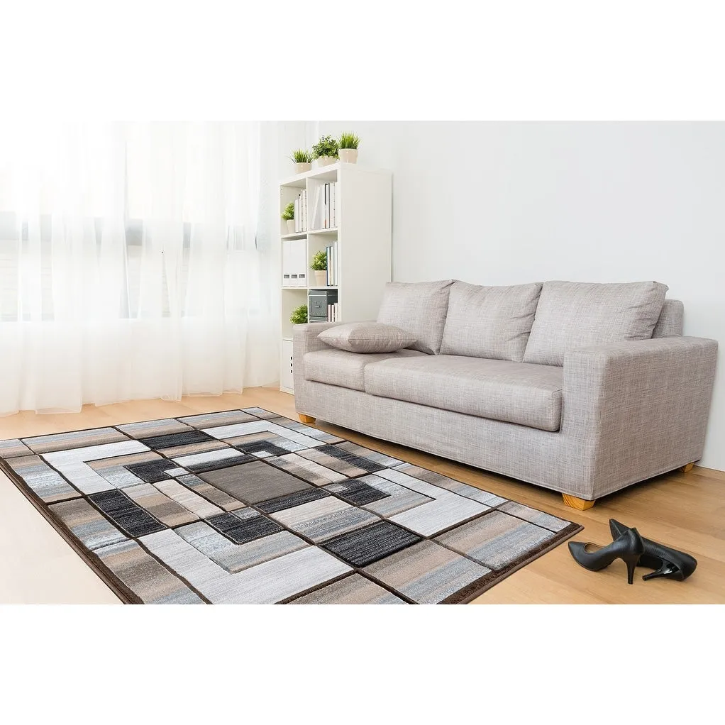 Orelsi Collection Abstract Area Rug with Hand Carved Accents