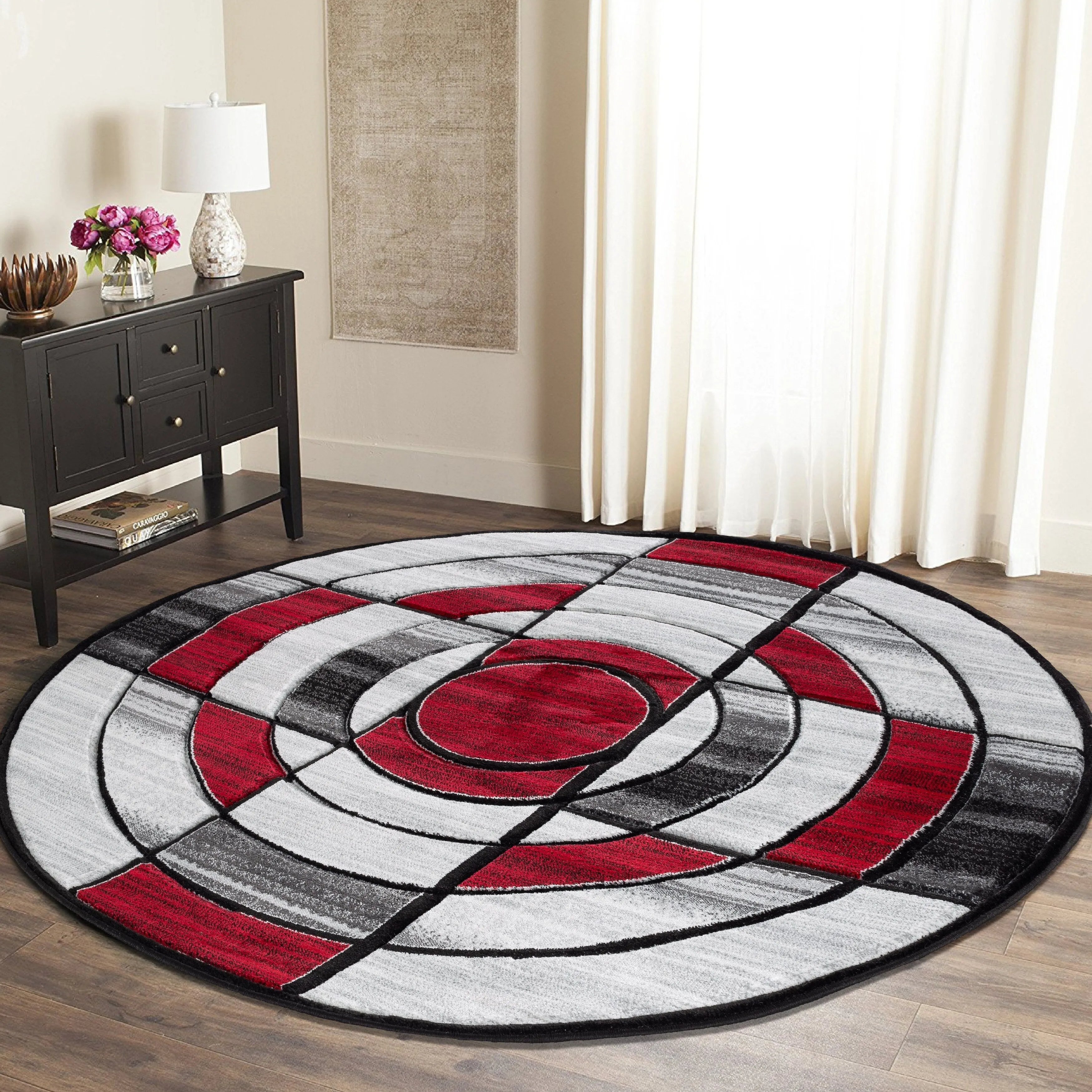 Orelsi Collection Abstract Area Rug with Hand Carved Accents