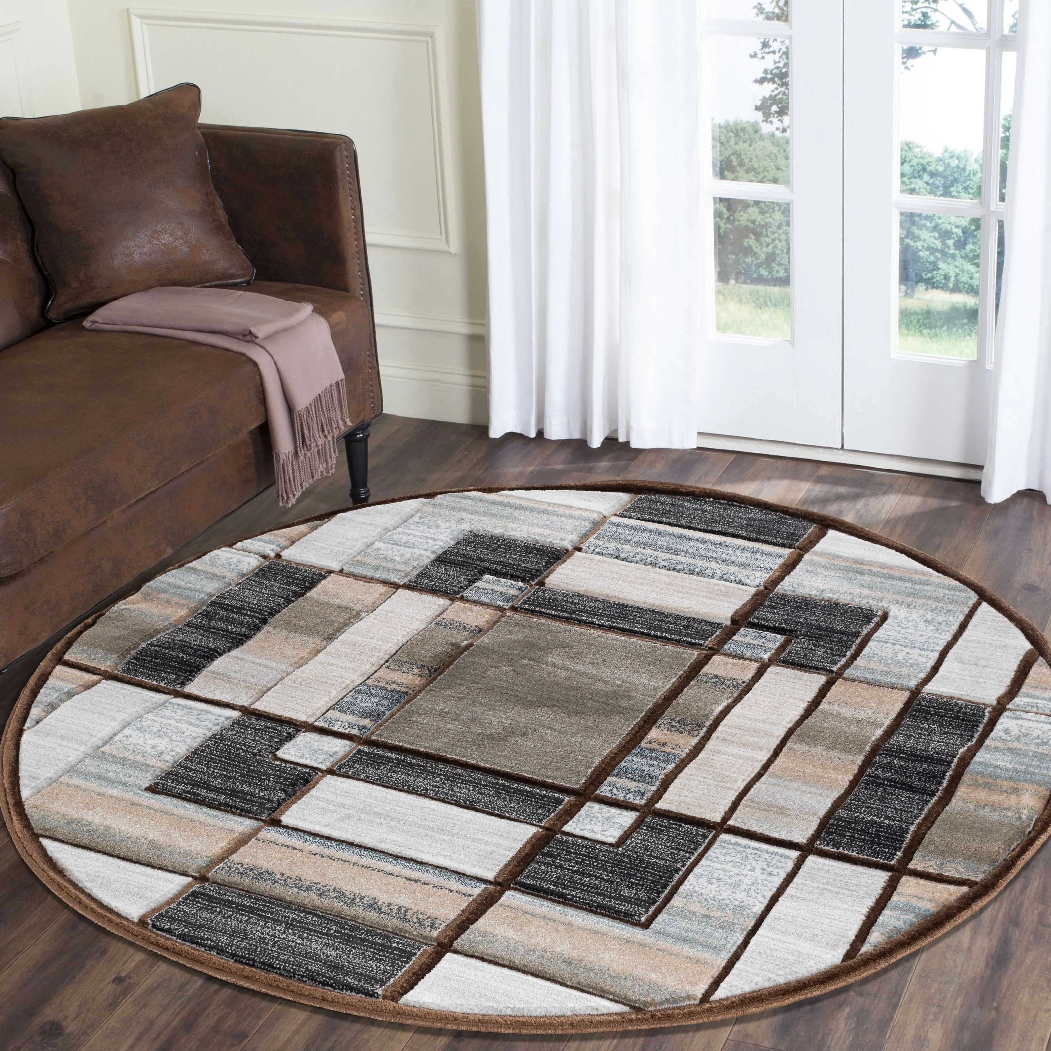 Orelsi Collection Abstract Area Rug with Hand Carved Accents
