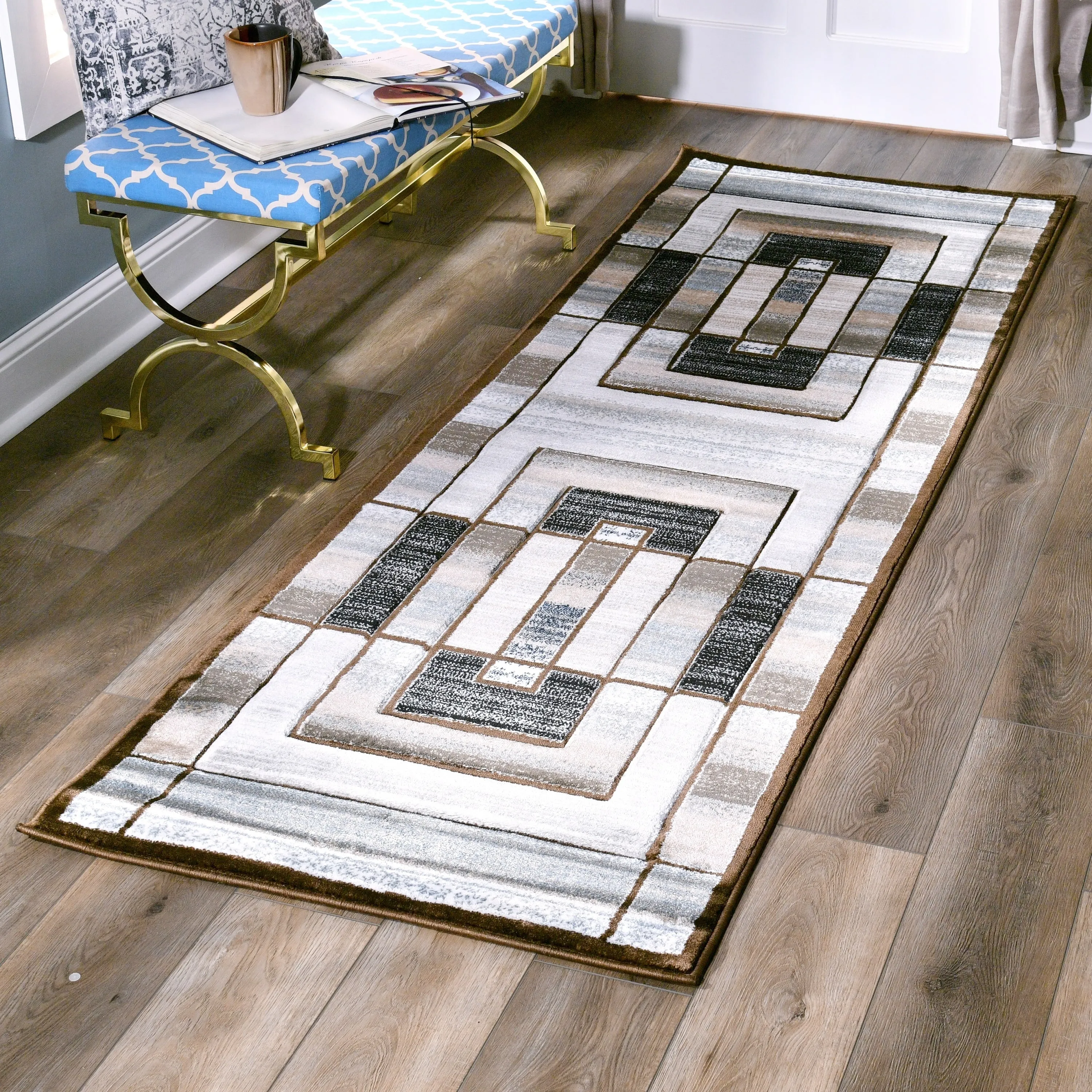 Orelsi Collection Abstract Area Rug with Hand Carved Accents