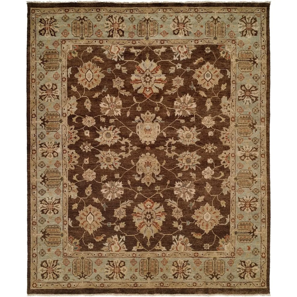 Oushak Brown/Light Blue Hand-knotted Area Rug