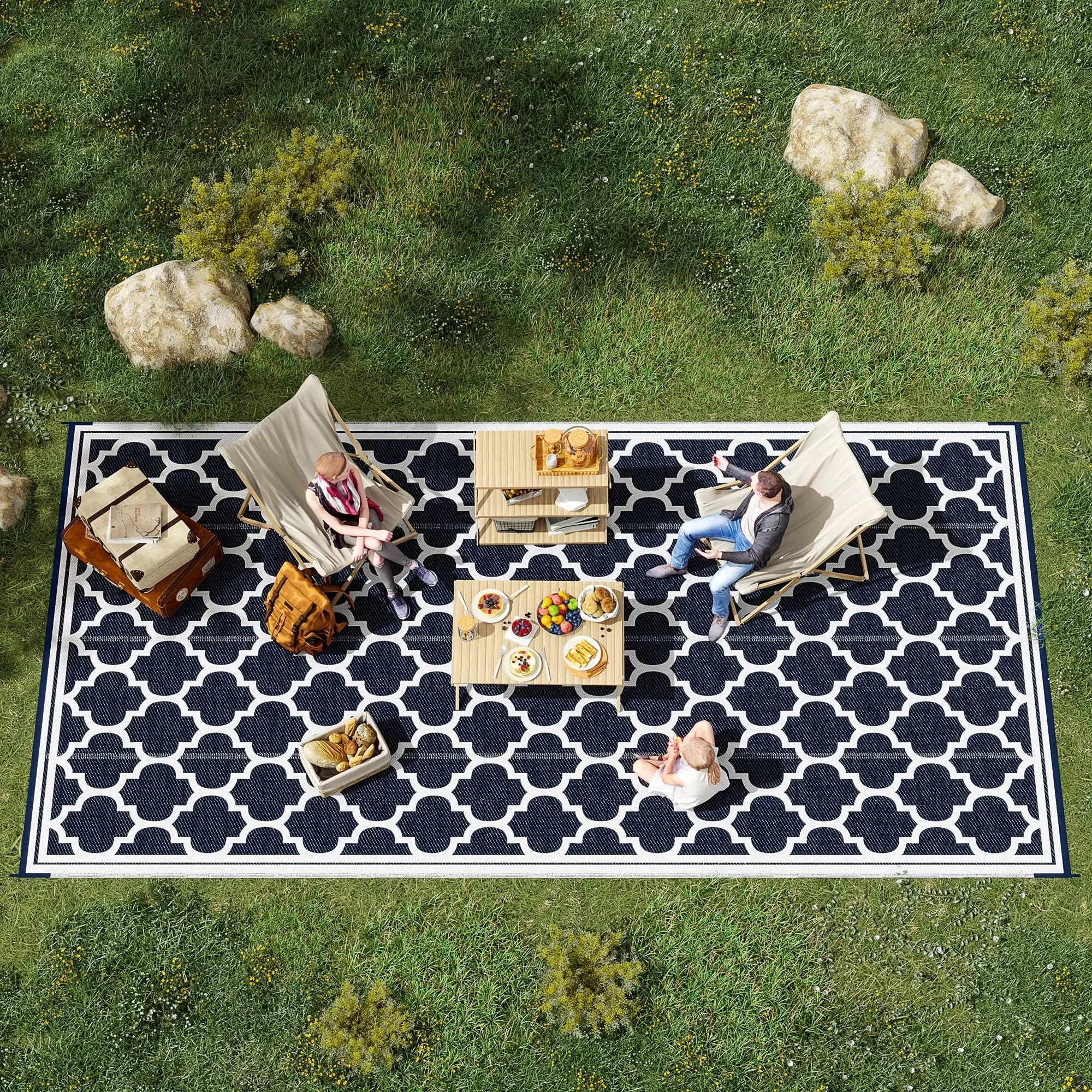 Outsunny Reversible Outdoor RV Rug. Patio Floor Mat. Plastic Straw Rug for Backyard. Deck. Picnic. Beach. Camping