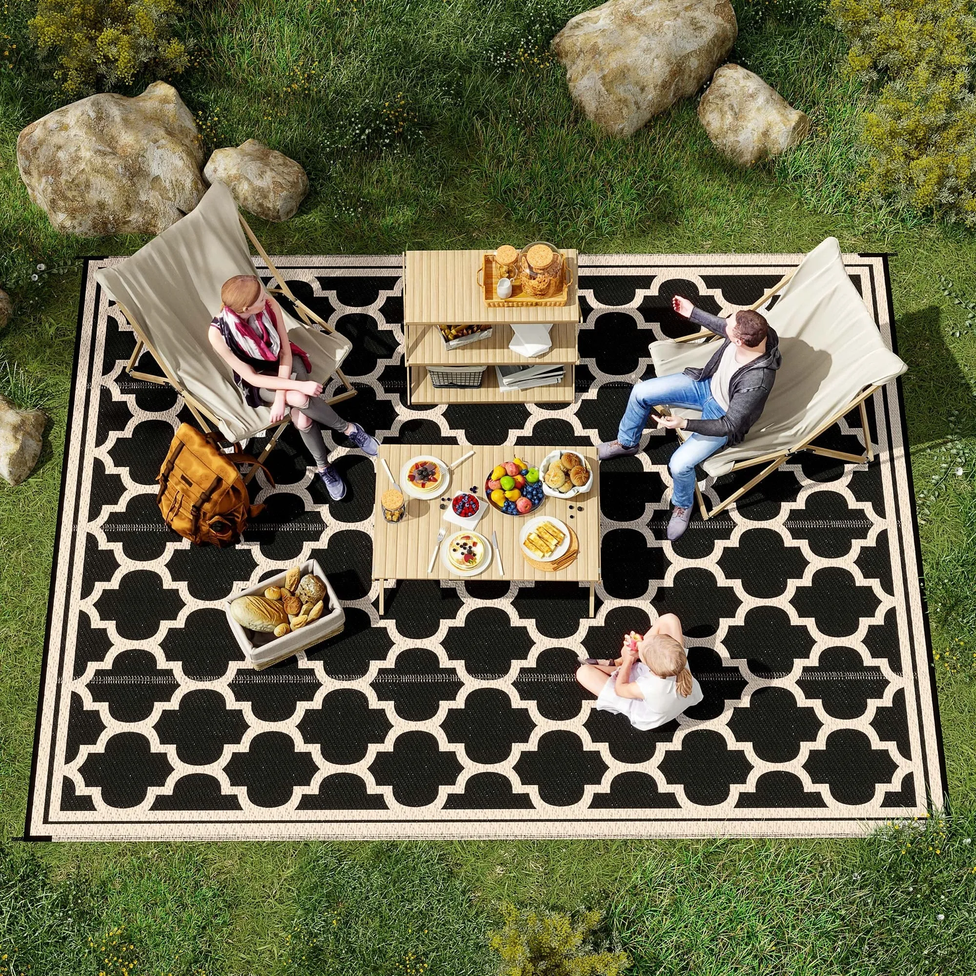Outsunny Reversible Outdoor RV Rug. Patio Floor Mat. Plastic Straw Rug for Backyard. Deck. Picnic. Beach. Camping