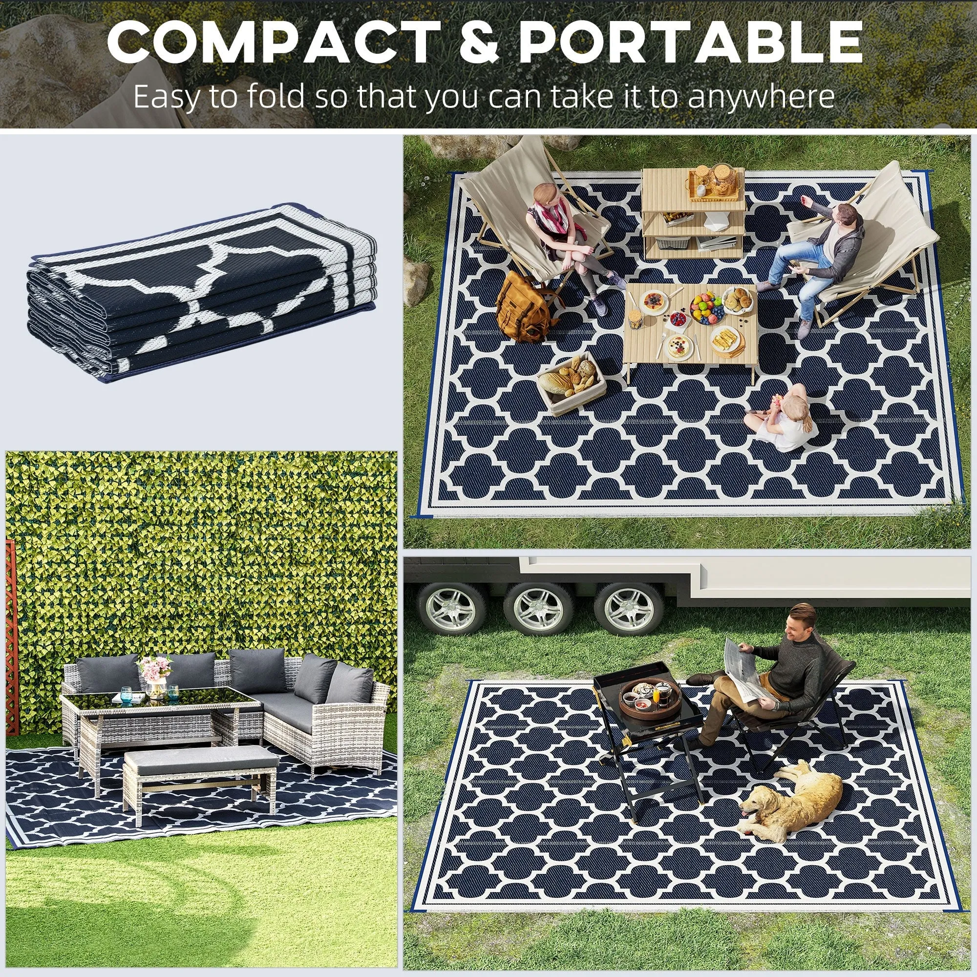 Outsunny Reversible Outdoor RV Rug. Patio Floor Mat. Plastic Straw Rug for Backyard. Deck. Picnic. Beach. Camping