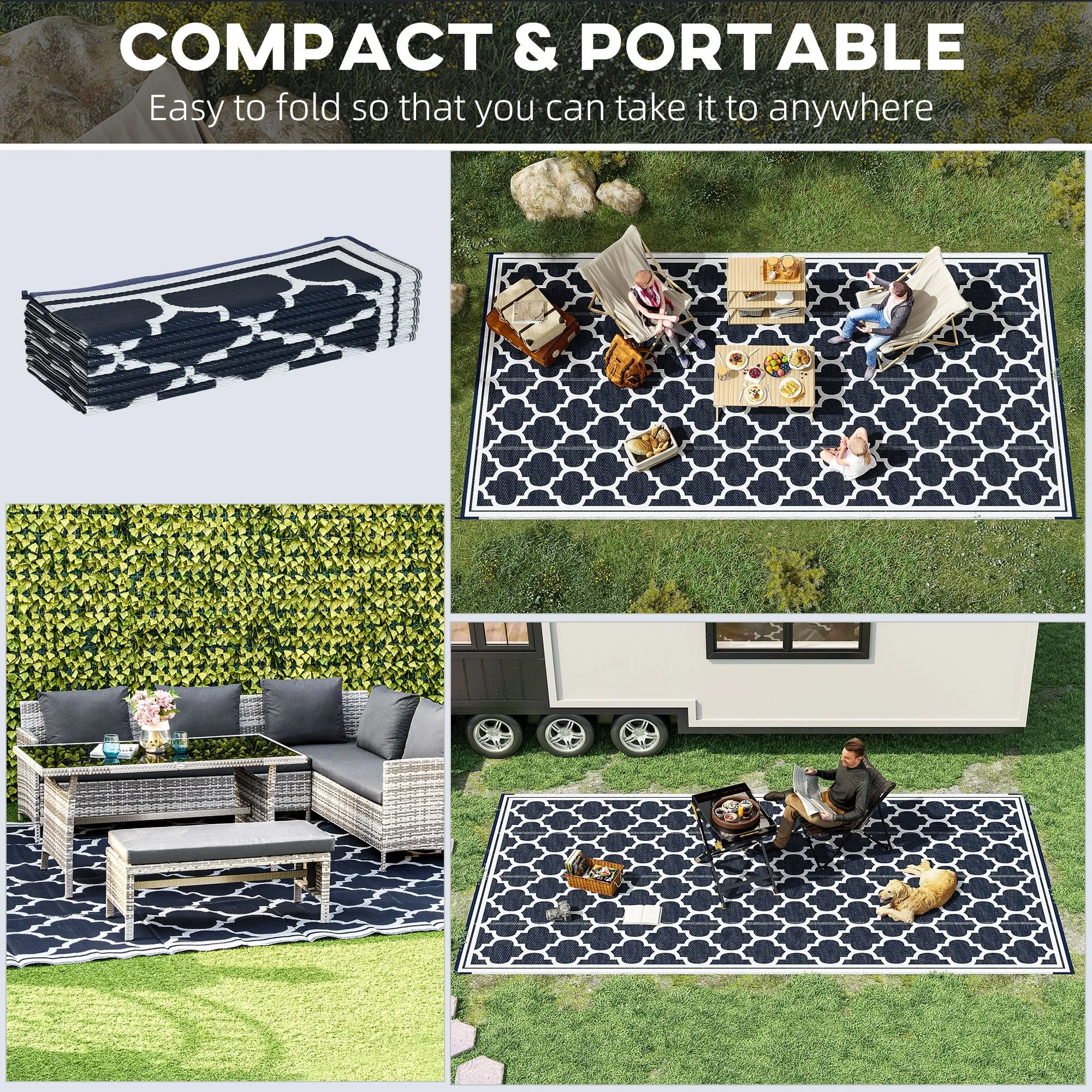 Outsunny Reversible Outdoor RV Rug. Patio Floor Mat. Plastic Straw Rug for Backyard. Deck. Picnic. Beach. Camping