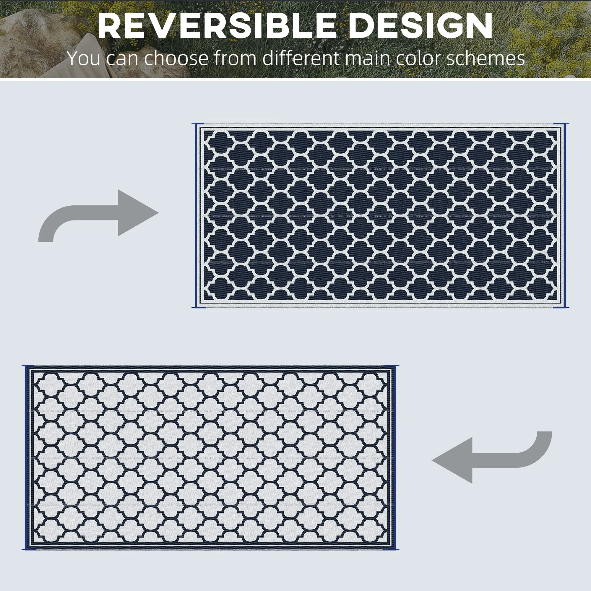 Outsunny Reversible Outdoor RV Rug. Patio Floor Mat. Plastic Straw Rug for Backyard. Deck. Picnic. Beach. Camping