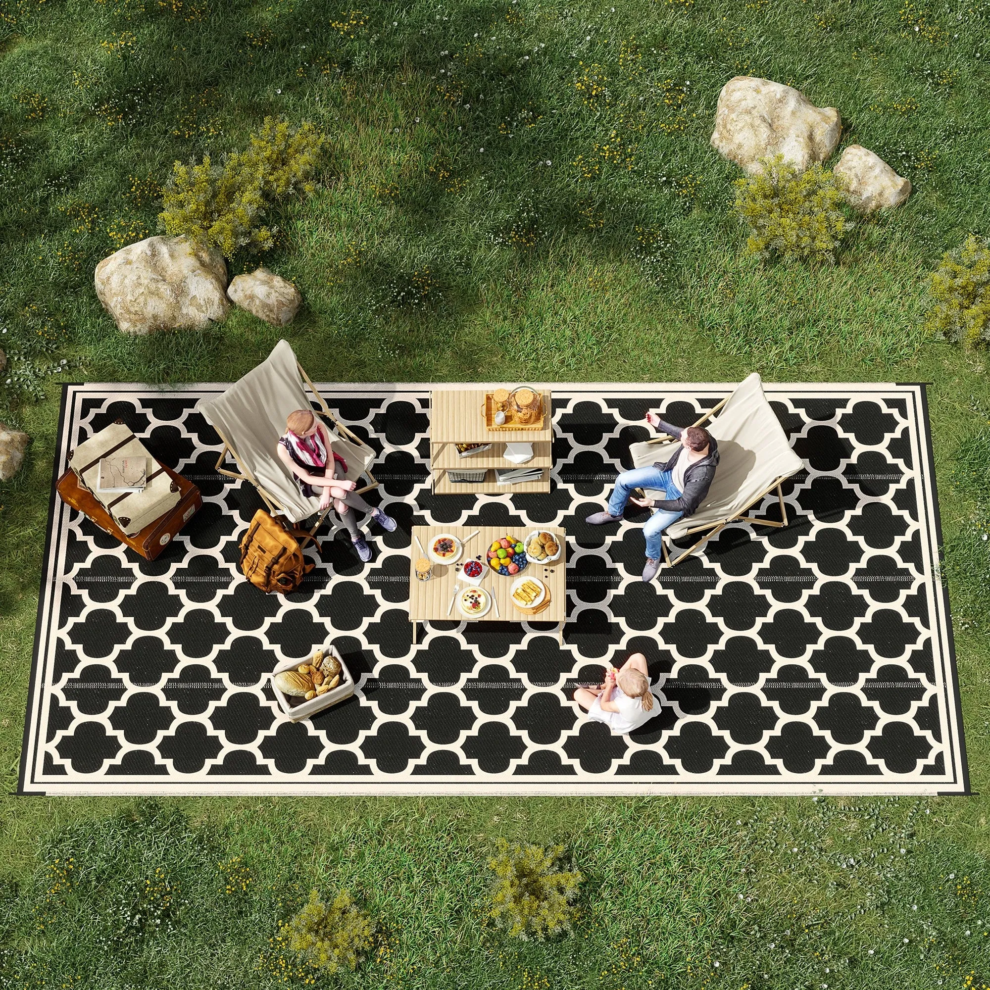 Outsunny Reversible Outdoor RV Rug. Patio Floor Mat. Plastic Straw Rug for Backyard. Deck. Picnic. Beach. Camping