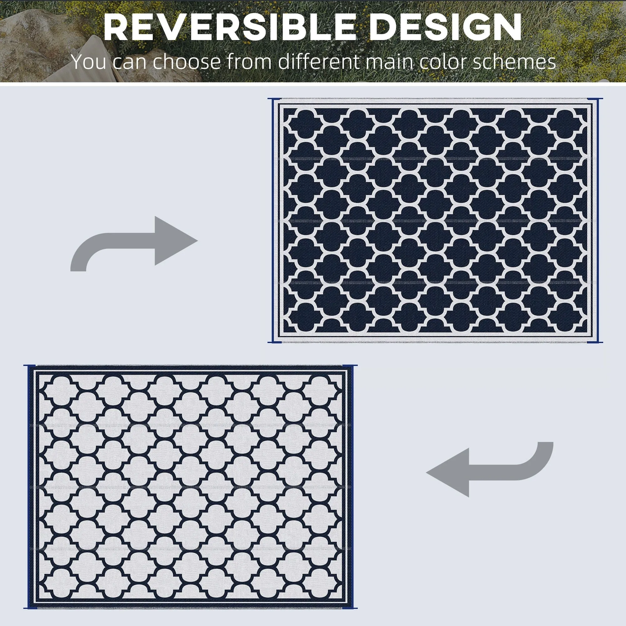 Outsunny Reversible Outdoor RV Rug. Patio Floor Mat. Plastic Straw Rug for Backyard. Deck. Picnic. Beach. Camping