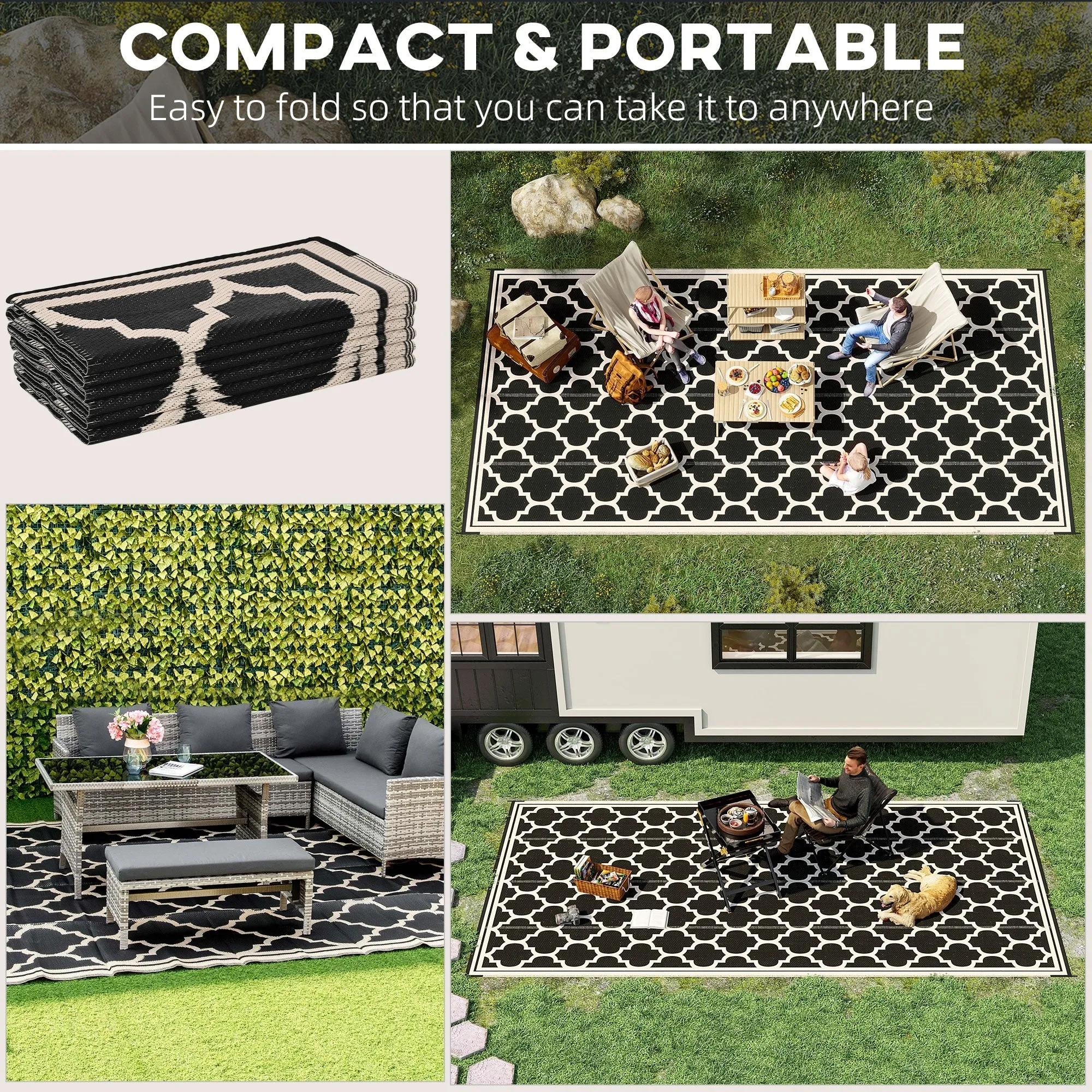 Outsunny Reversible Outdoor RV Rug. Patio Floor Mat. Plastic Straw Rug for Backyard. Deck. Picnic. Beach. Camping