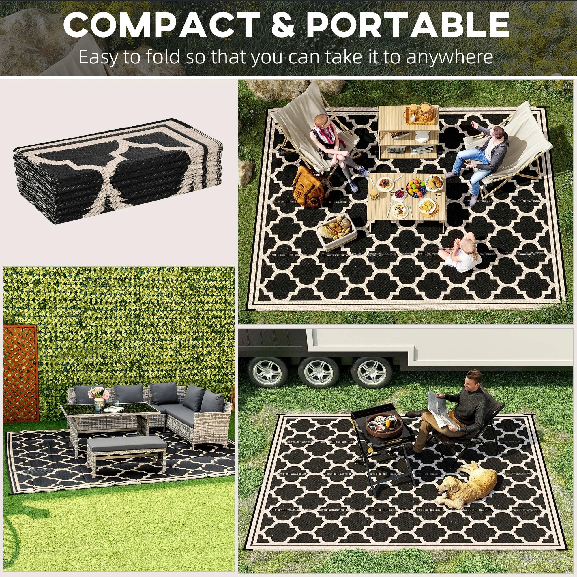 Outsunny Reversible Outdoor RV Rug. Patio Floor Mat. Plastic Straw Rug for Backyard. Deck. Picnic. Beach. Camping