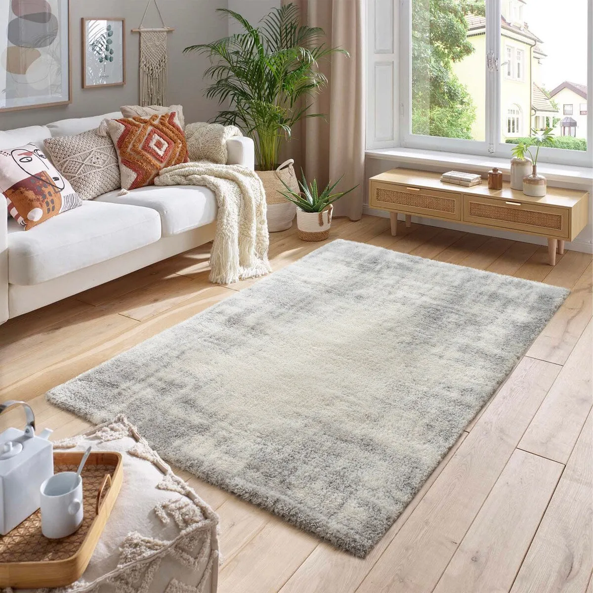 Pasargad Home Turkish Shag Collection Ivory Area Rug Plush 1 Inch Pile