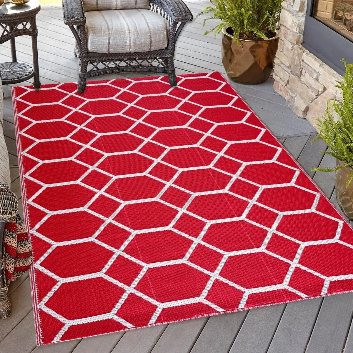 Playa Rug Outdoor Recycled Reversible Plastic Folded Mat/Rug Milan Collection Lightweight & Weather. Water and UV Resistant