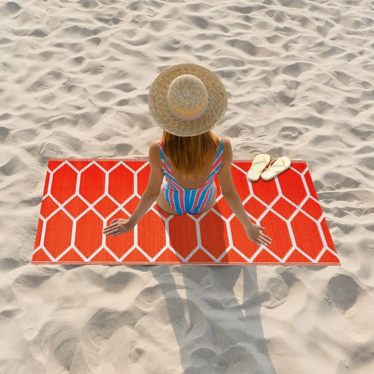 Playa Rug Outdoor Recycled Reversible Plastic Folded Mat/Rug Milan Collection Lightweight & Weather. Water and UV Resistant
