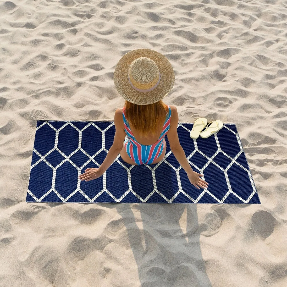 Playa Rug Outdoor Recycled Reversible Plastic Folded Mat/Rug Milan Collection Lightweight & Weather. Water and UV Resistant