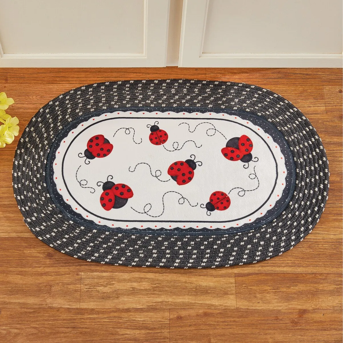 Plush Ladybug Skid-Resistant Braided Accent Rug - 18X30