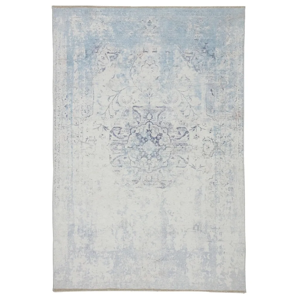 Porch & Den Pate Printed Medallion Blue/ White Area Rug