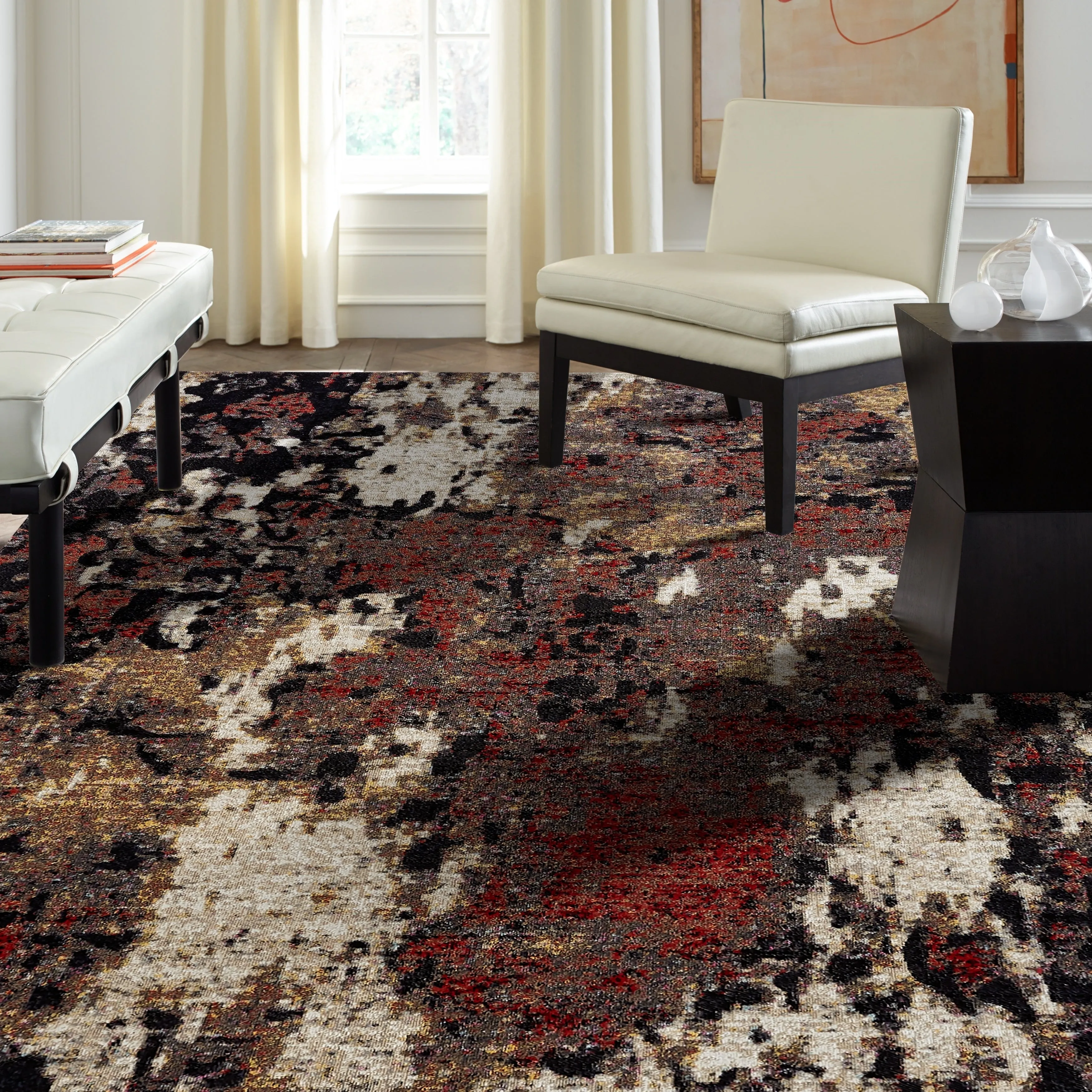 Porch & Den Polo Ebony/ Red Abstract Indoor/Outdoor Area Rug