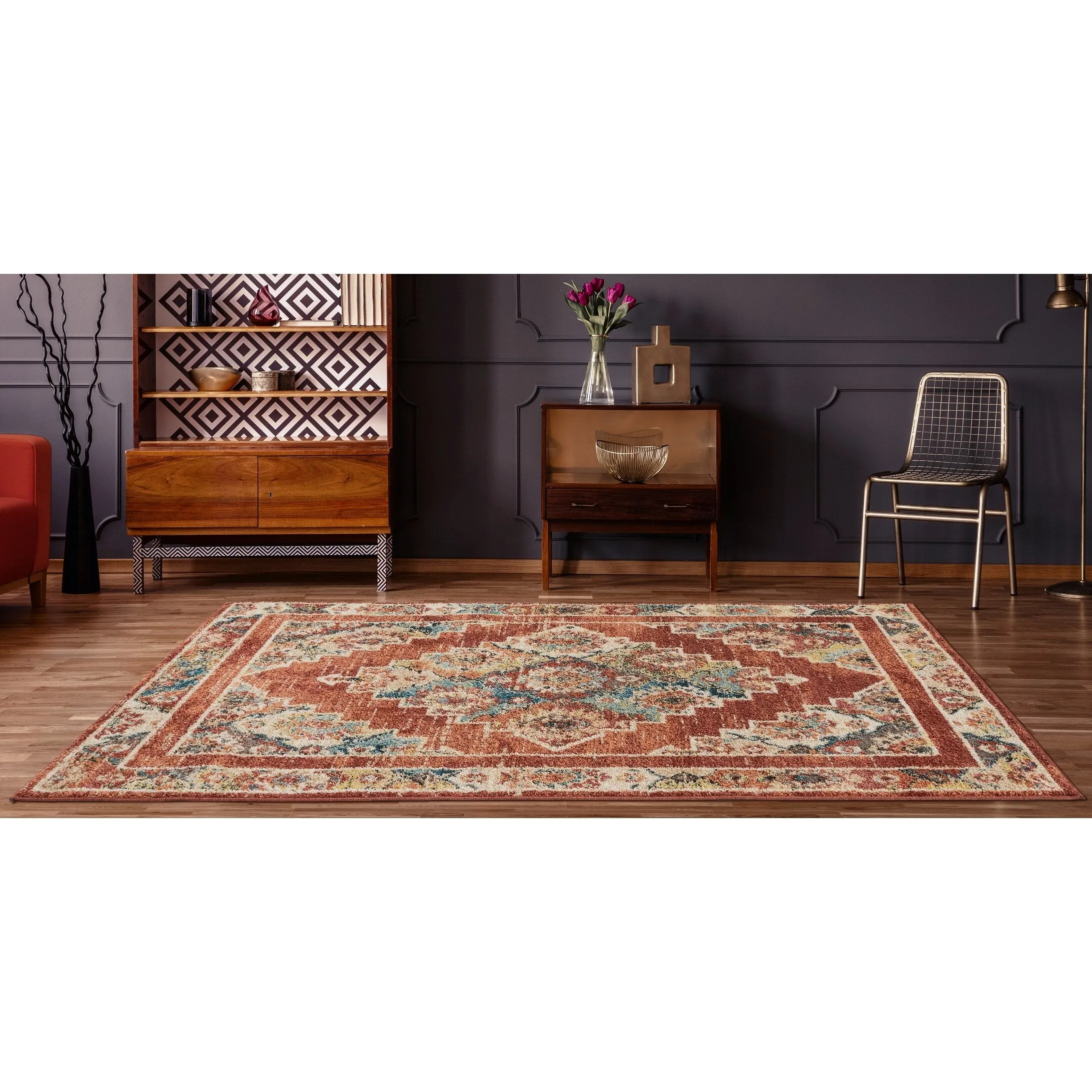 Porch & Den Steven Distressed Diamond Medallion Area Rug