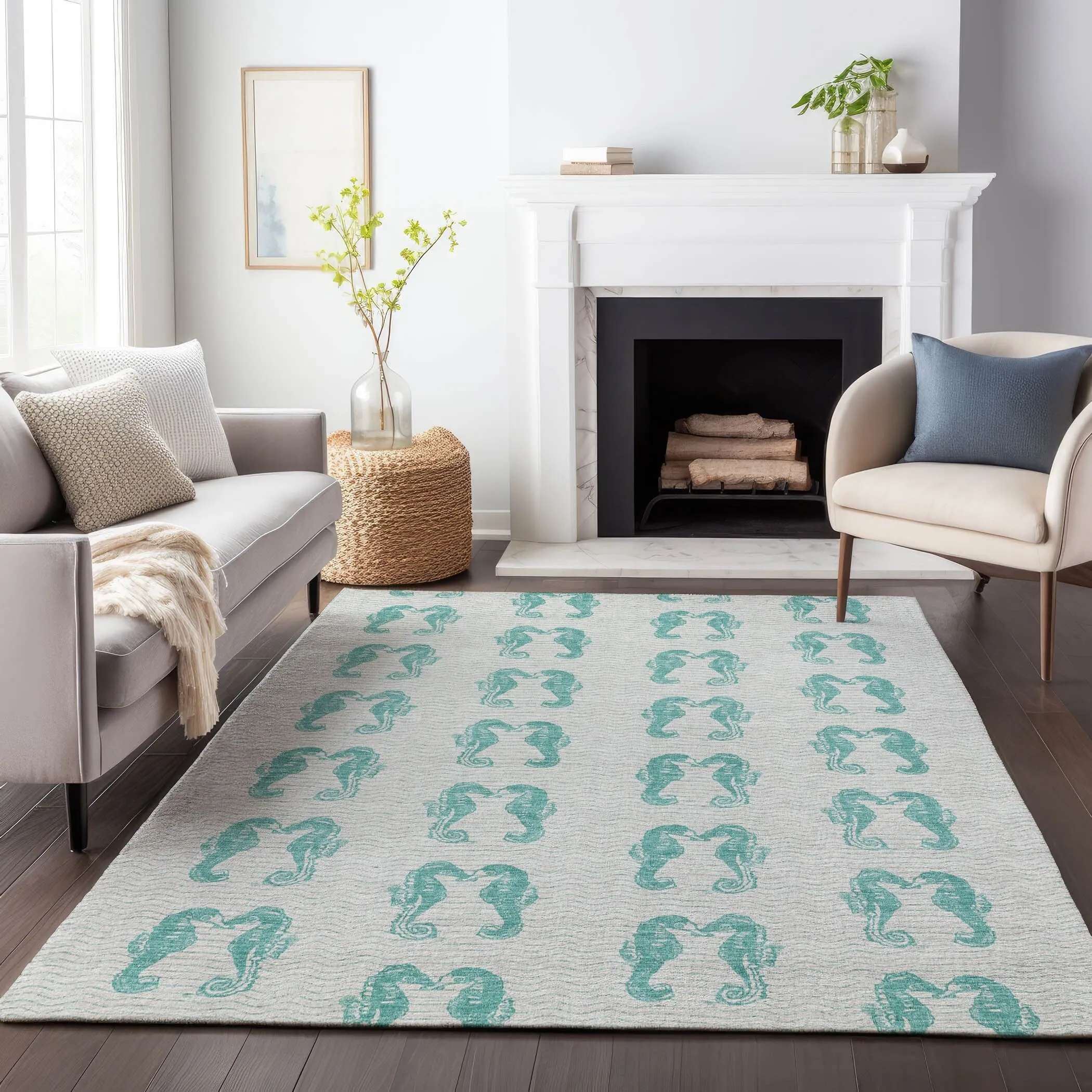 Premium Washable Super Soft Coastal Seahorse Mayfield Rug
