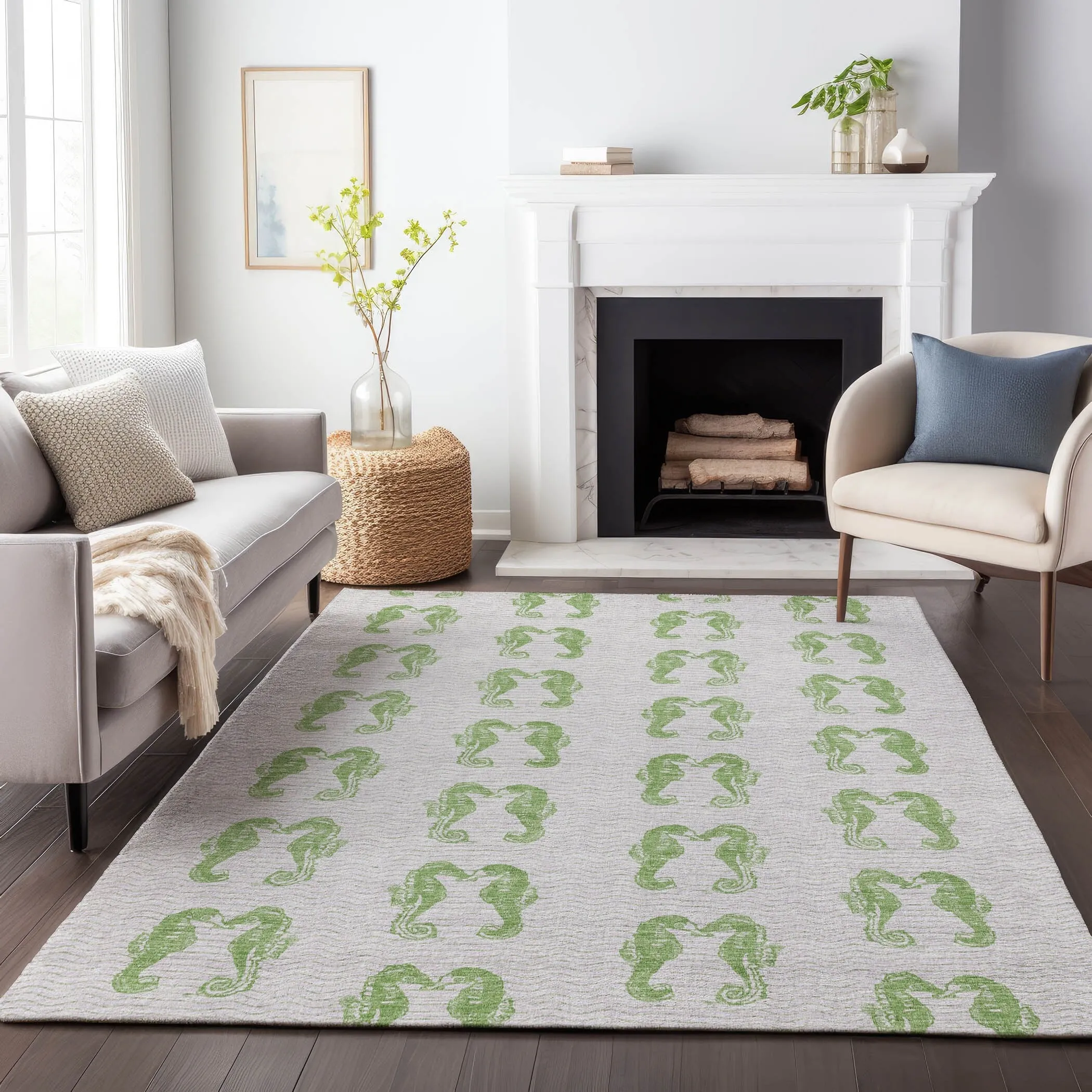 Premium Washable Super Soft Coastal Seahorse Mayfield Rug