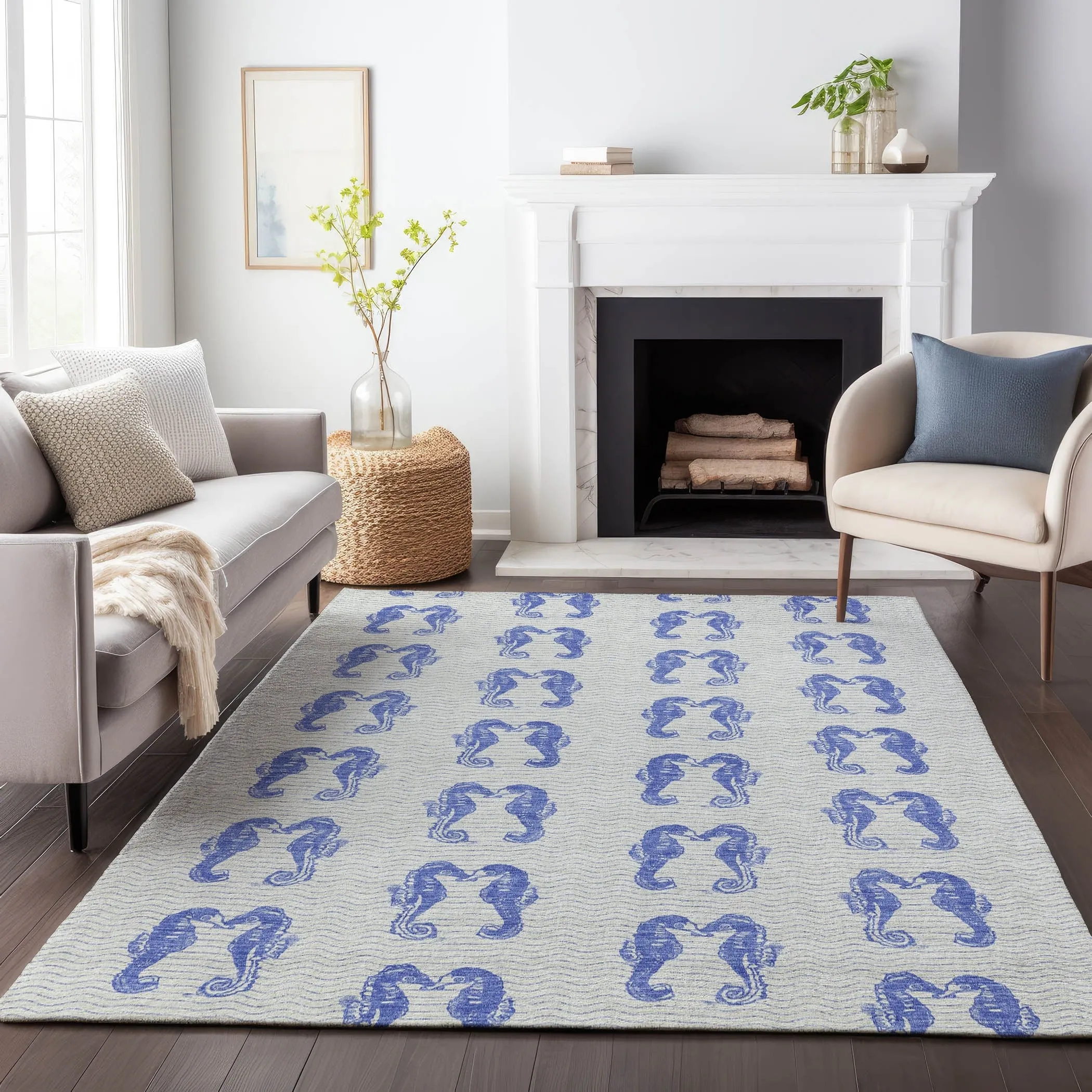 Premium Washable Super Soft Coastal Seahorse Mayfield Rug