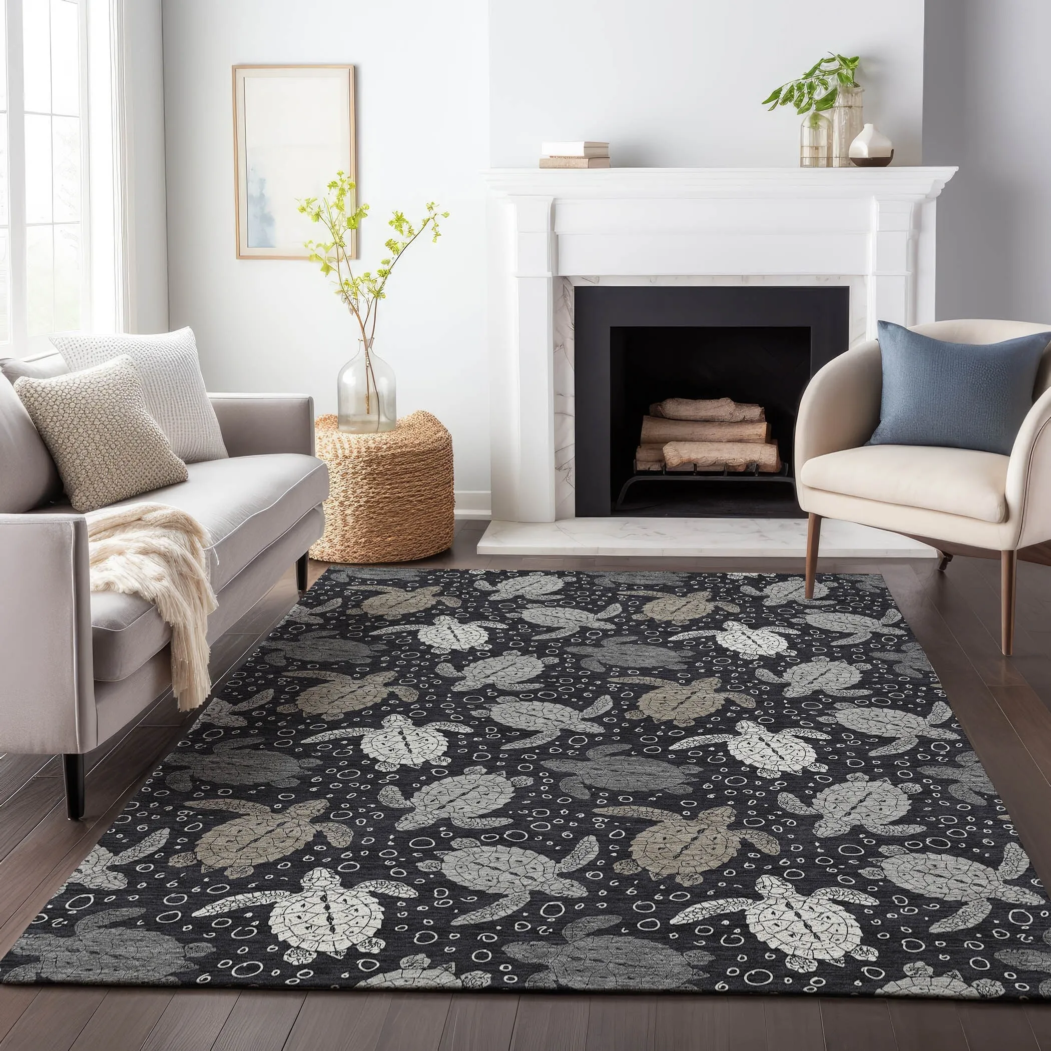 Premium Washable Super Soft Coastal Turtles Mayfield Rug