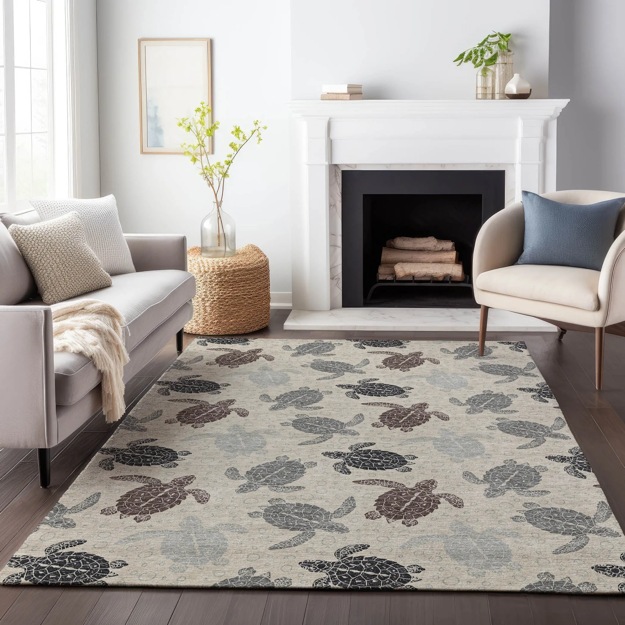 Premium Washable Super Soft Coastal Turtles Mayfield Rug