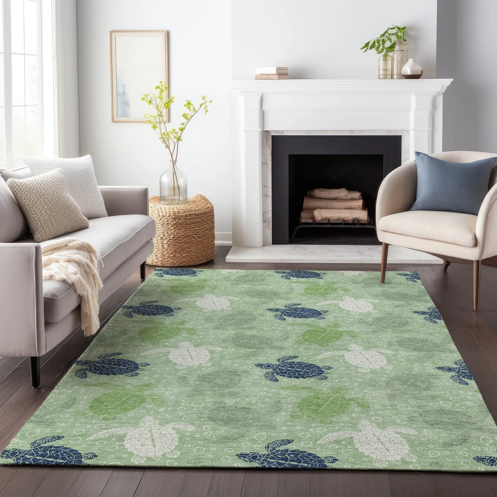 Premium Washable Super Soft Coastal Turtles Mayfield Rug