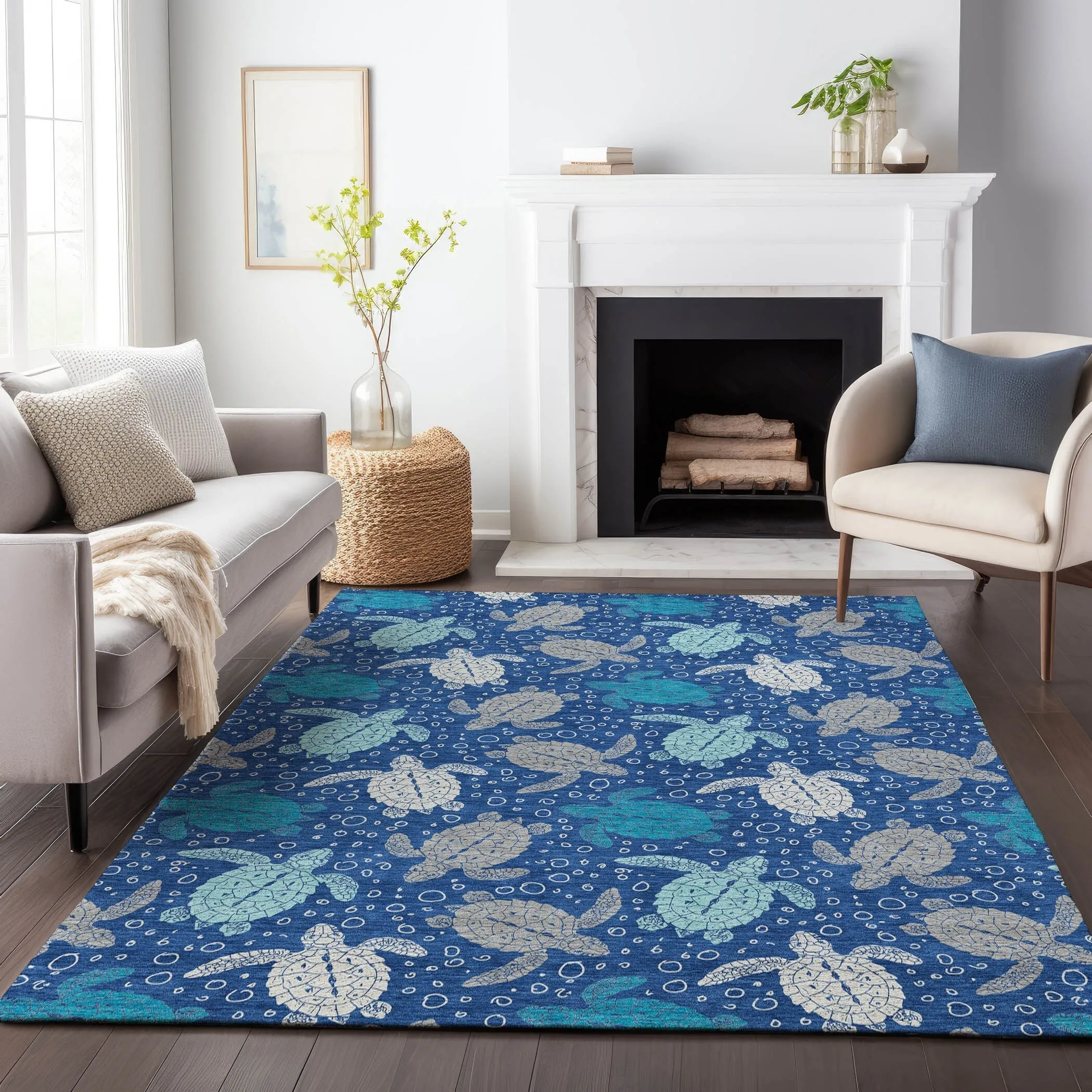 Premium Washable Super Soft Coastal Turtles Mayfield Rug