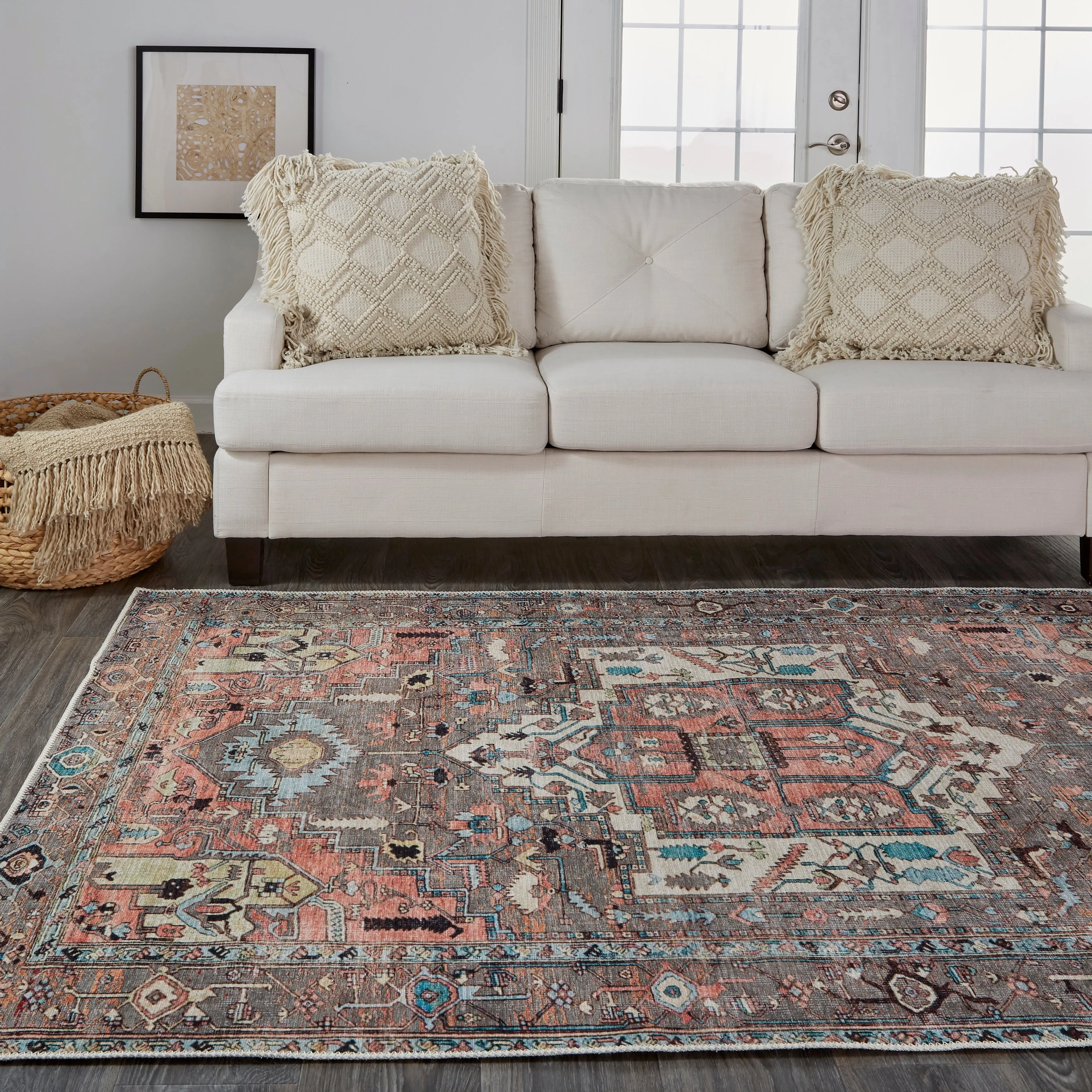 Prescott Vintage Medallion Rug. Pink Clay/Warm Gray. Accent Rug