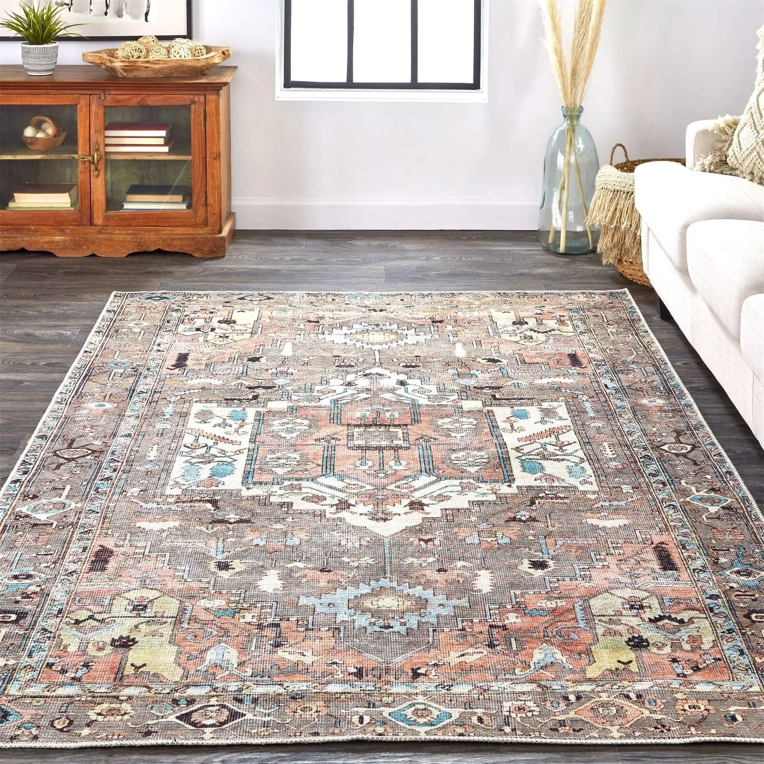 Prescott Vintage Medallion Rug. Pink Clay/Warm Gray. Accent Rug