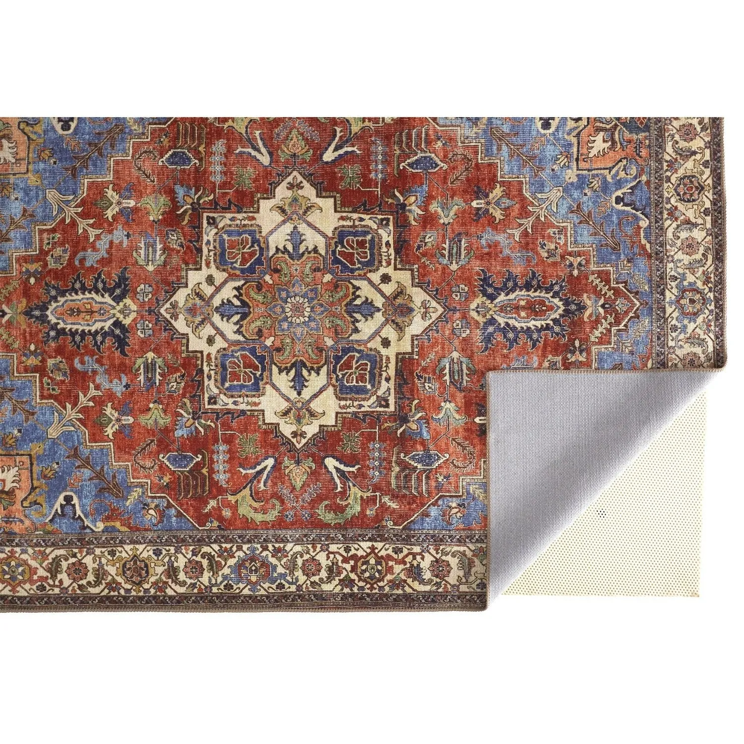 Prescott Vintage Medallion Rug. Rust/Nav Blue/Beige. Accent Rug