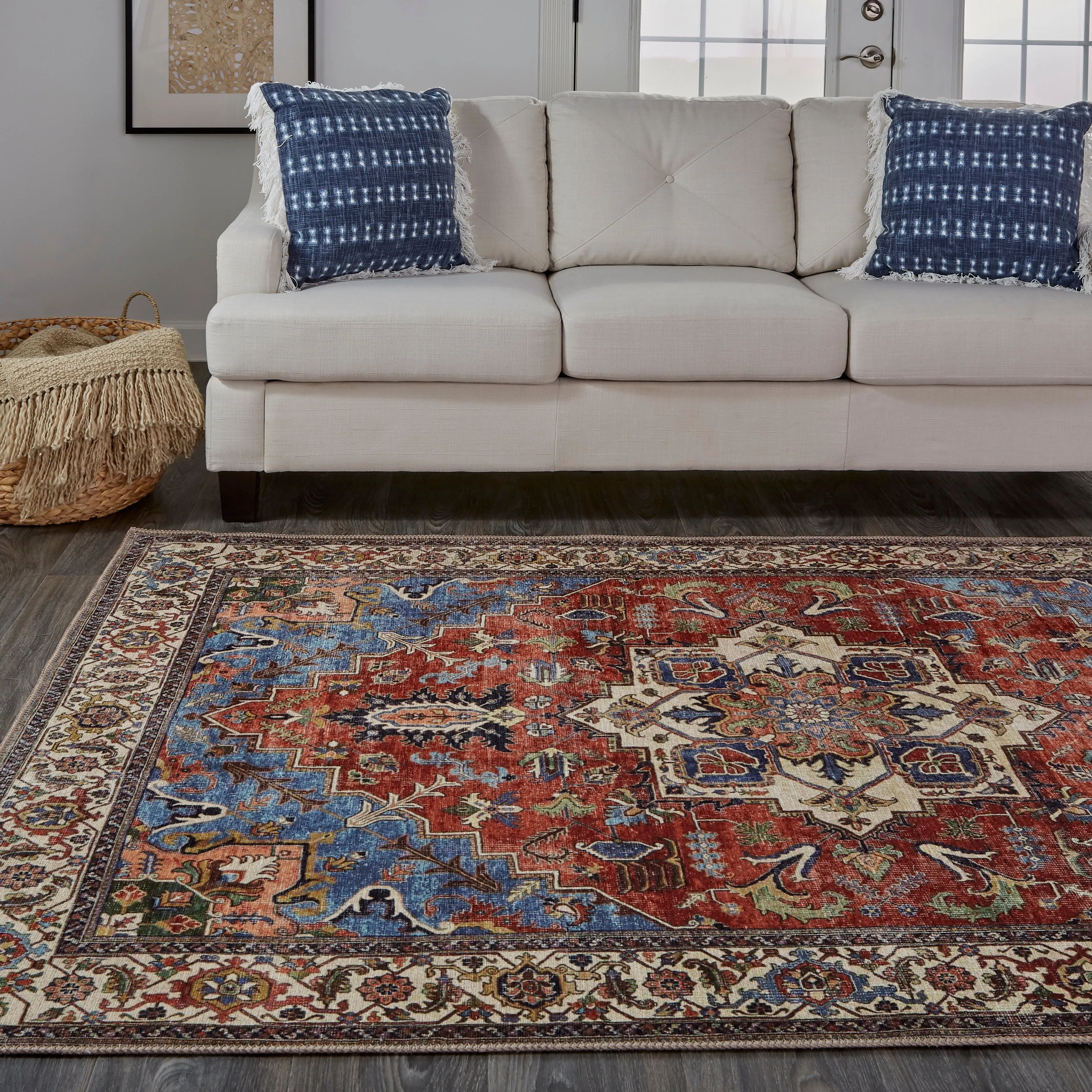 Prescott Vintage Medallion Rug. Rust/Nav Blue/Beige. Accent Rug