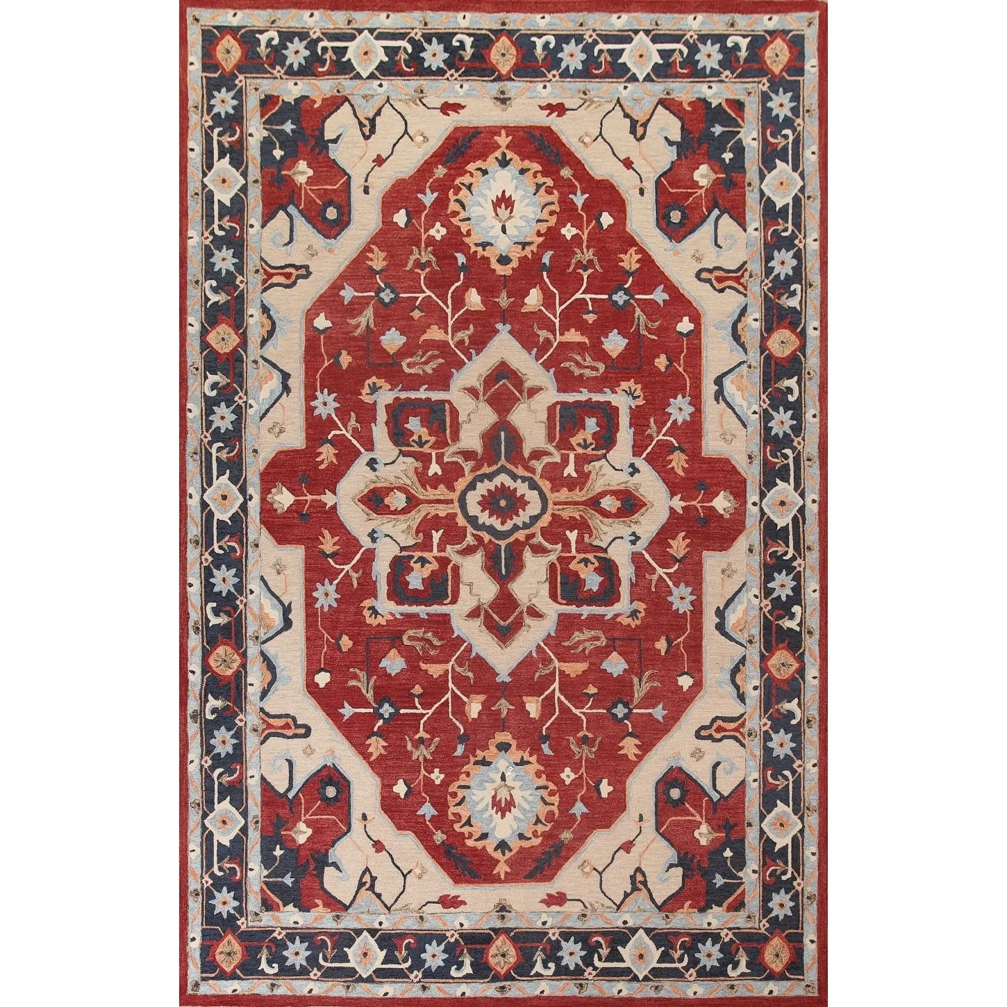 Red Heriz Hand-Tufted Rug Traditional Oriental Carpet