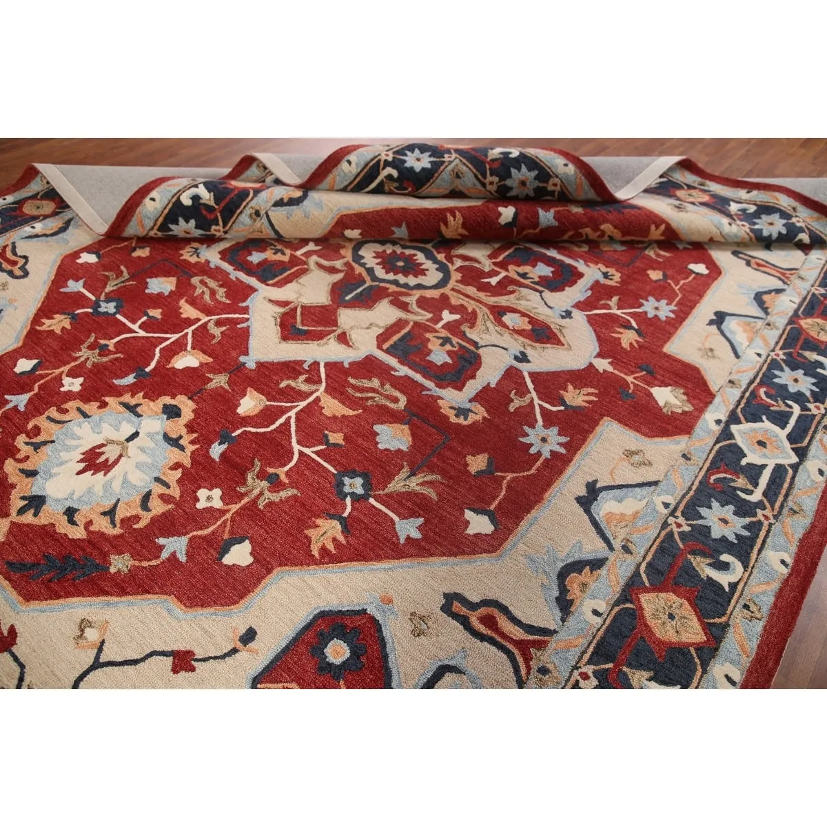 Red Heriz Hand-Tufted Rug Traditional Oriental Carpet