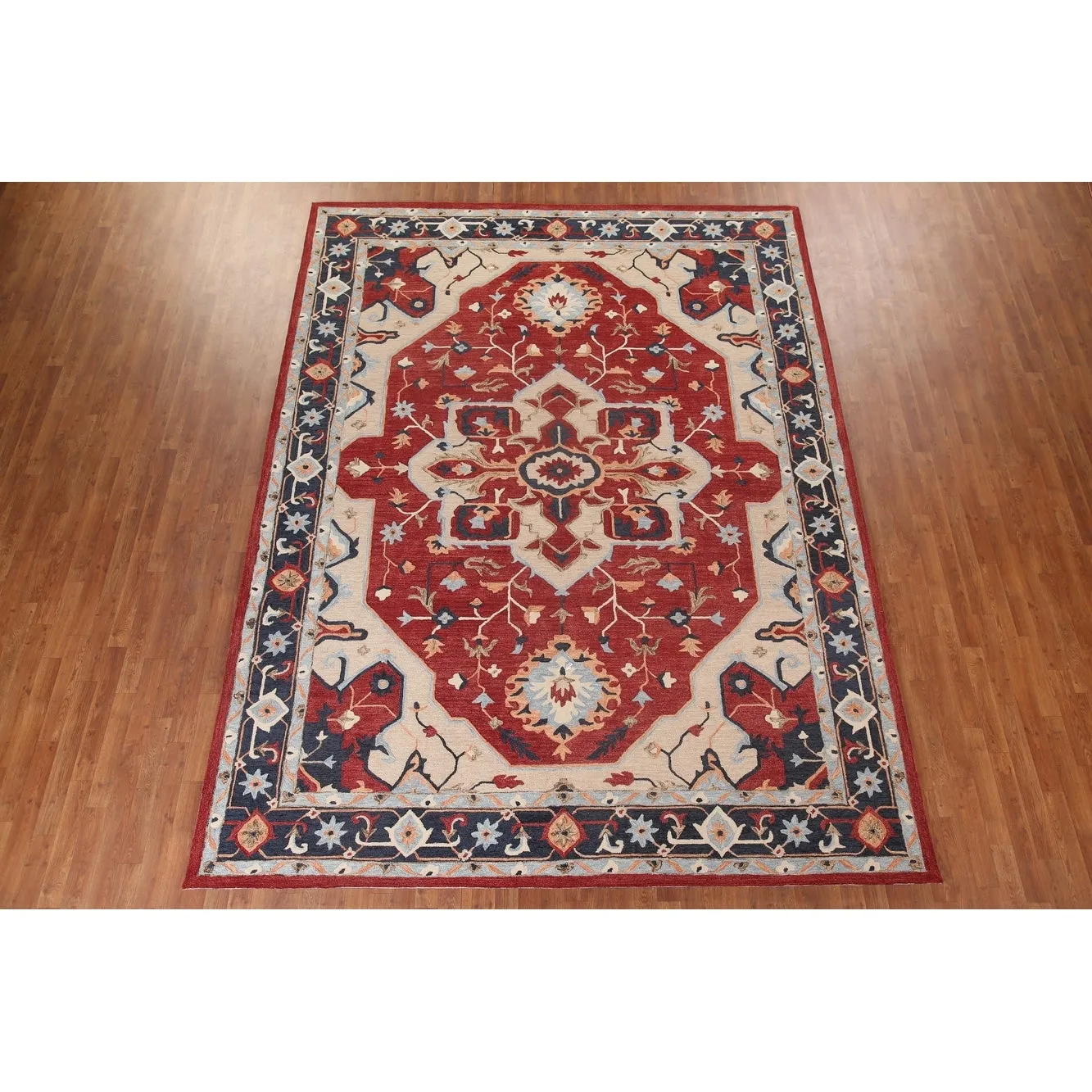 Red Heriz Hand-Tufted Rug Traditional Oriental Carpet