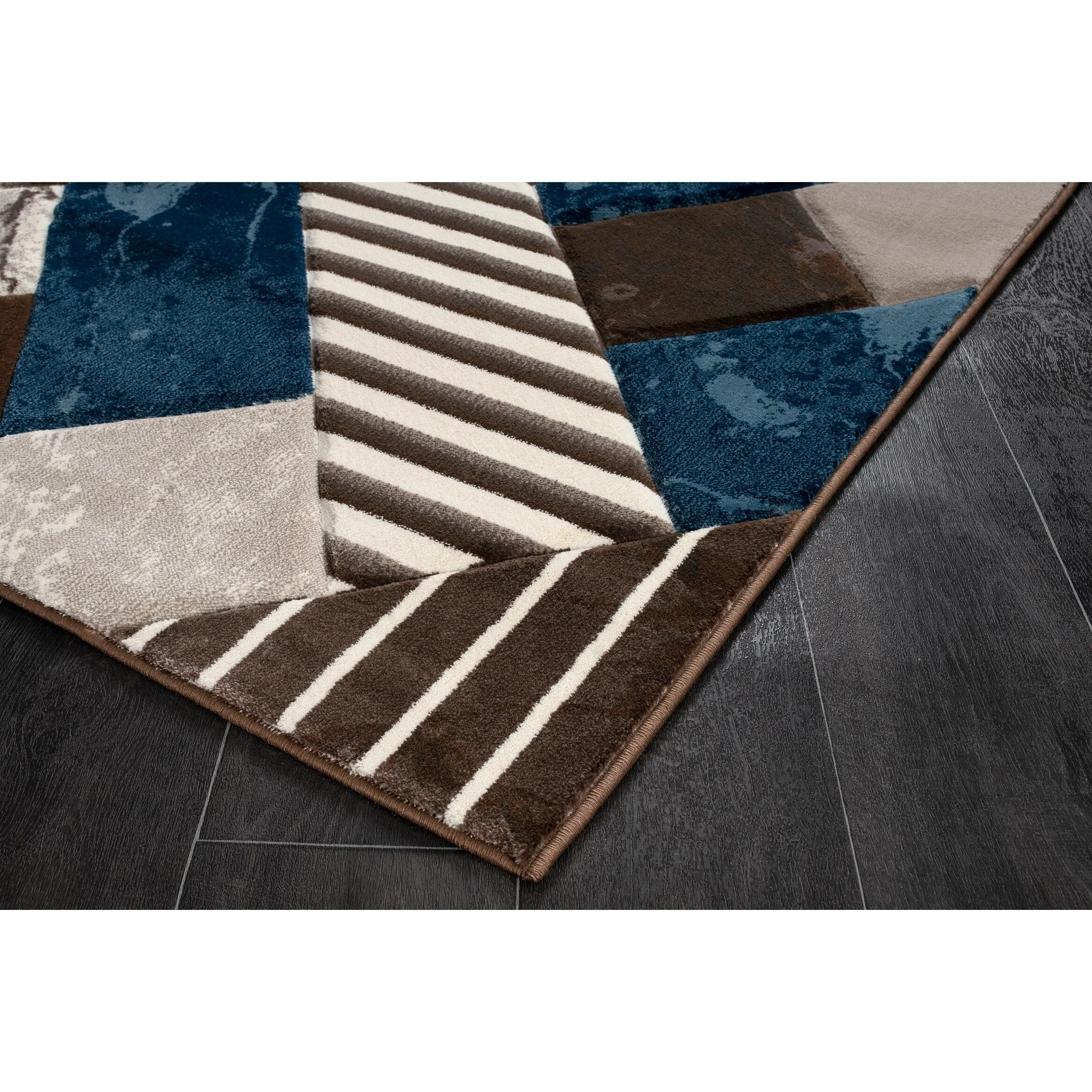 Rhodes Collection Abstract Square Area Rug in Blue/Brown