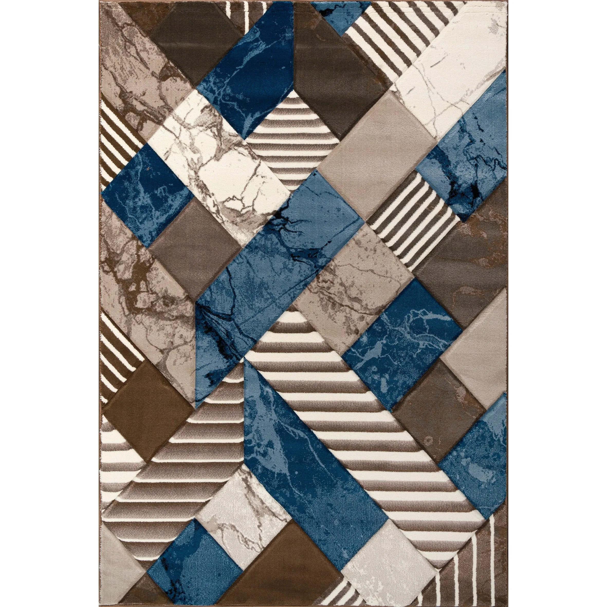 Rhodes Collection Abstract Square Area Rug in Blue/Brown