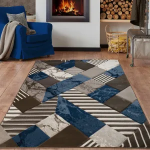 Rhodes Collection Abstract Square Area Rug in Blue/Brown