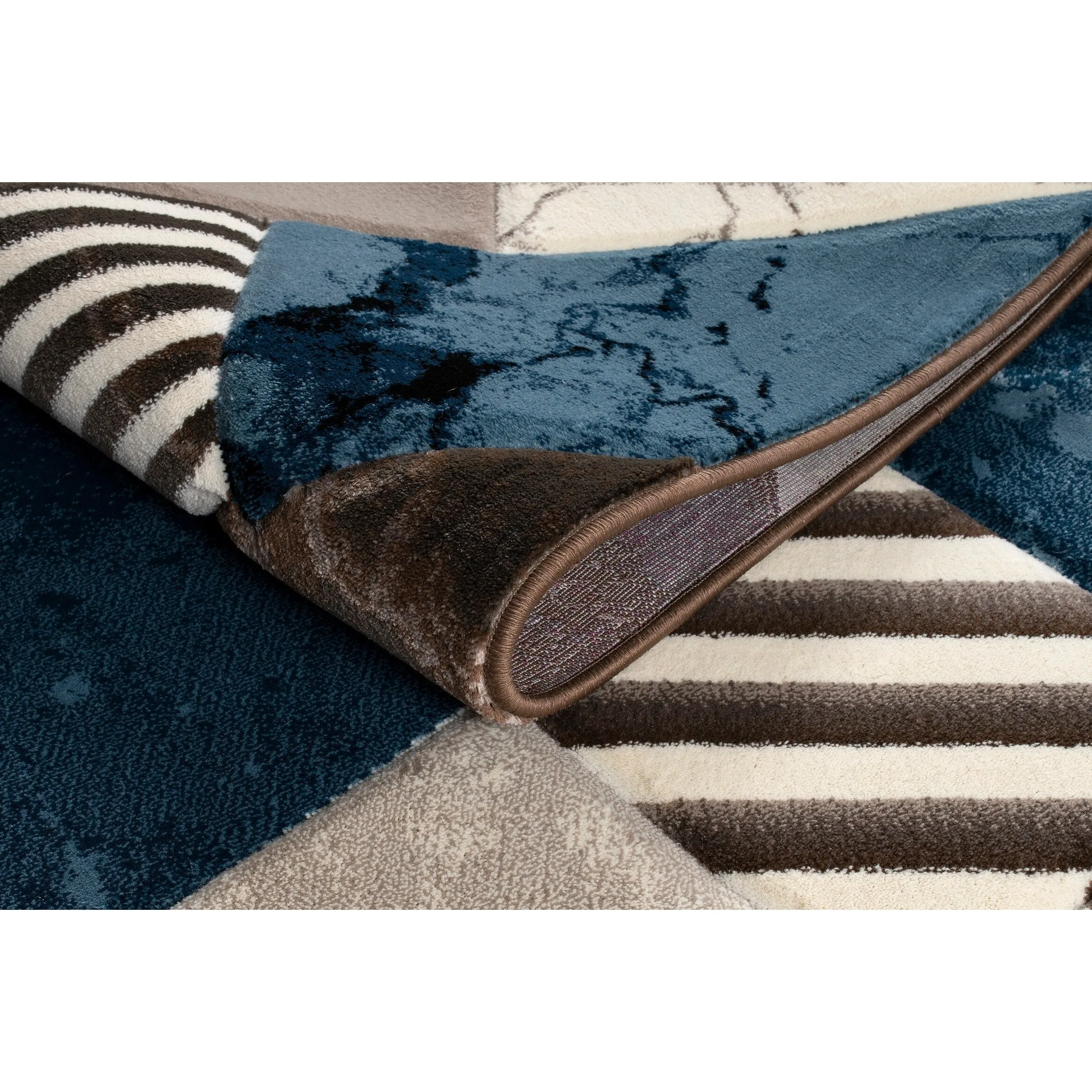 Rhodes Collection Abstract Square Area Rug in Blue/Brown
