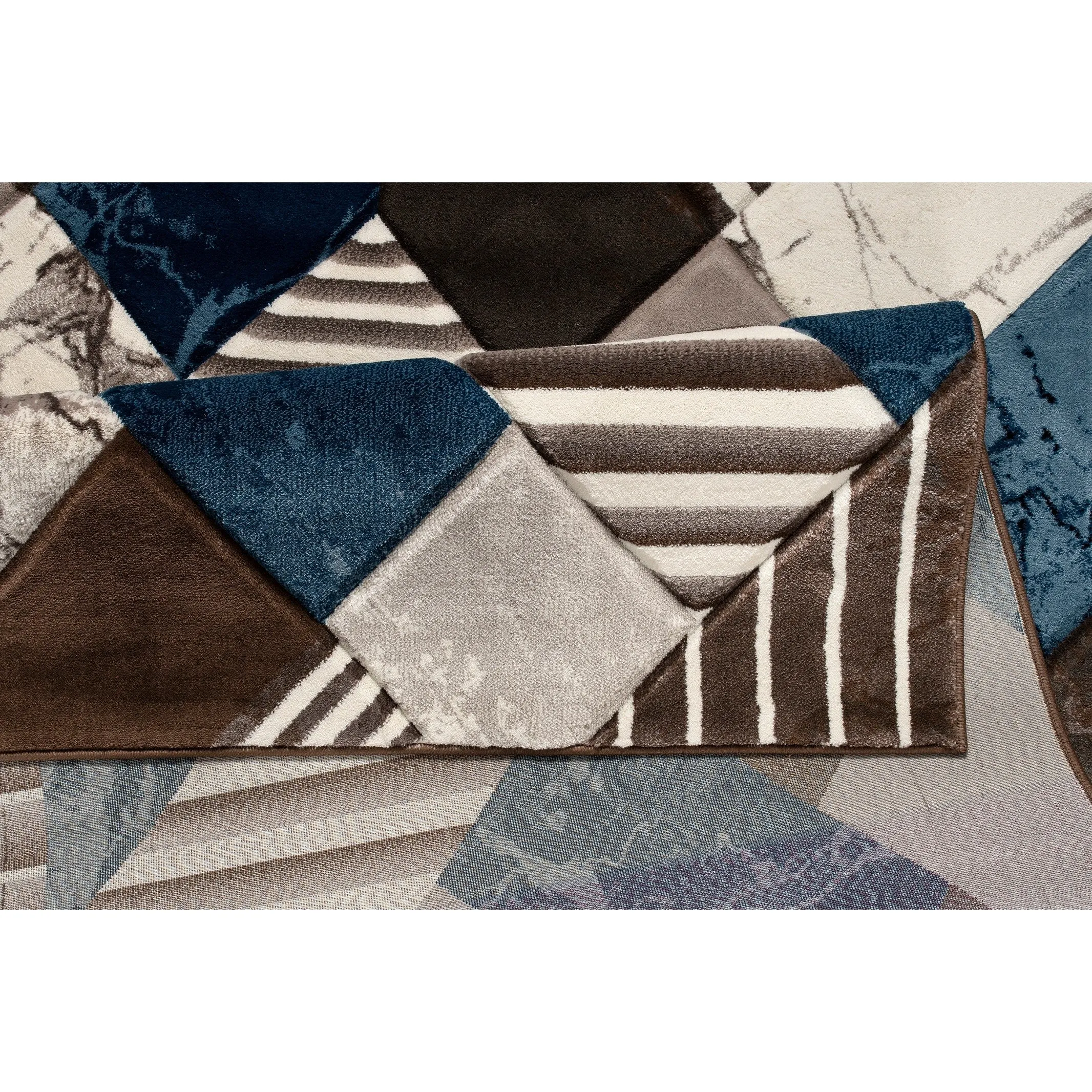 Rhodes Collection Abstract Square Area Rug in Blue/Brown