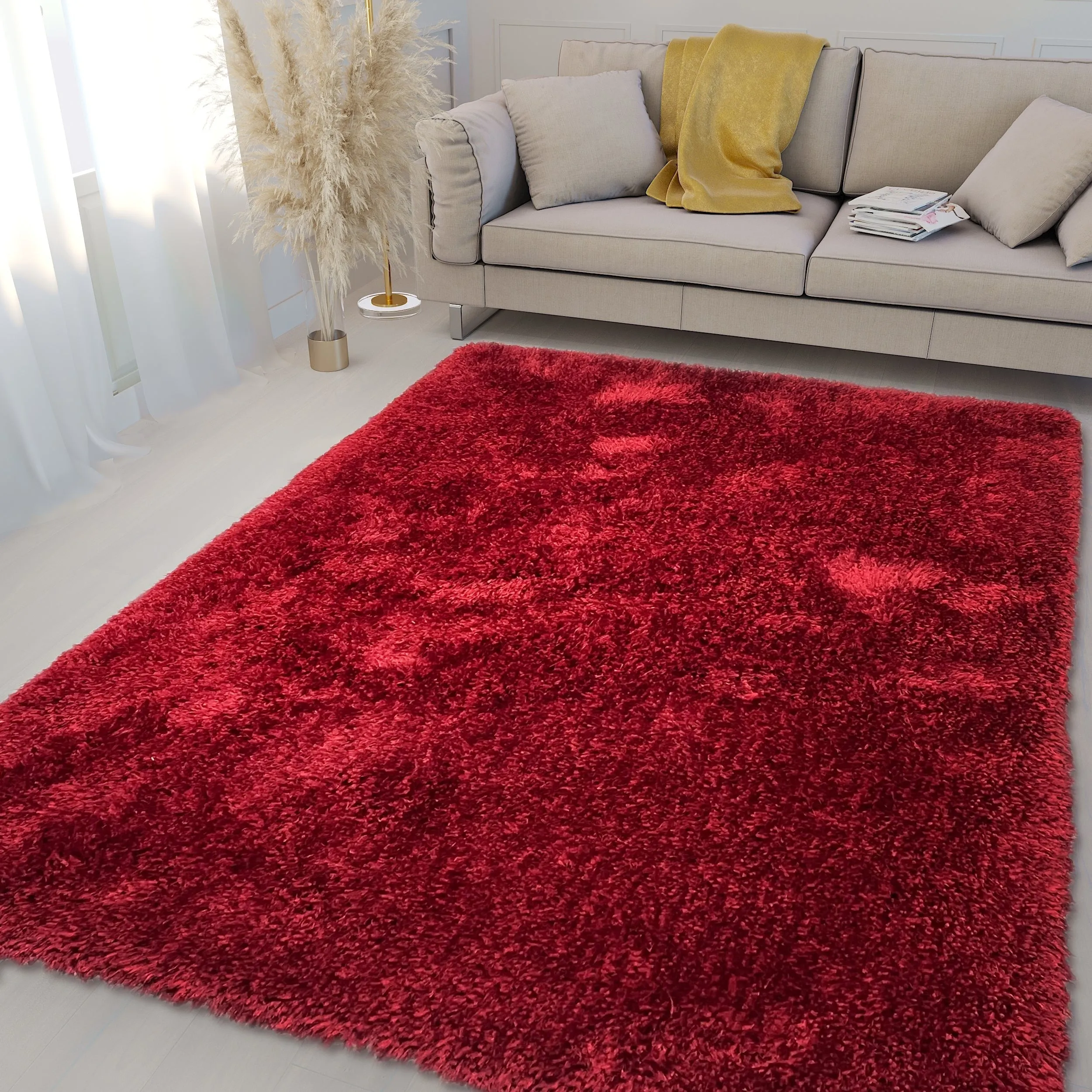 Romance Collection 1-inch Pile Large Shag Area Rug Red Cherry
